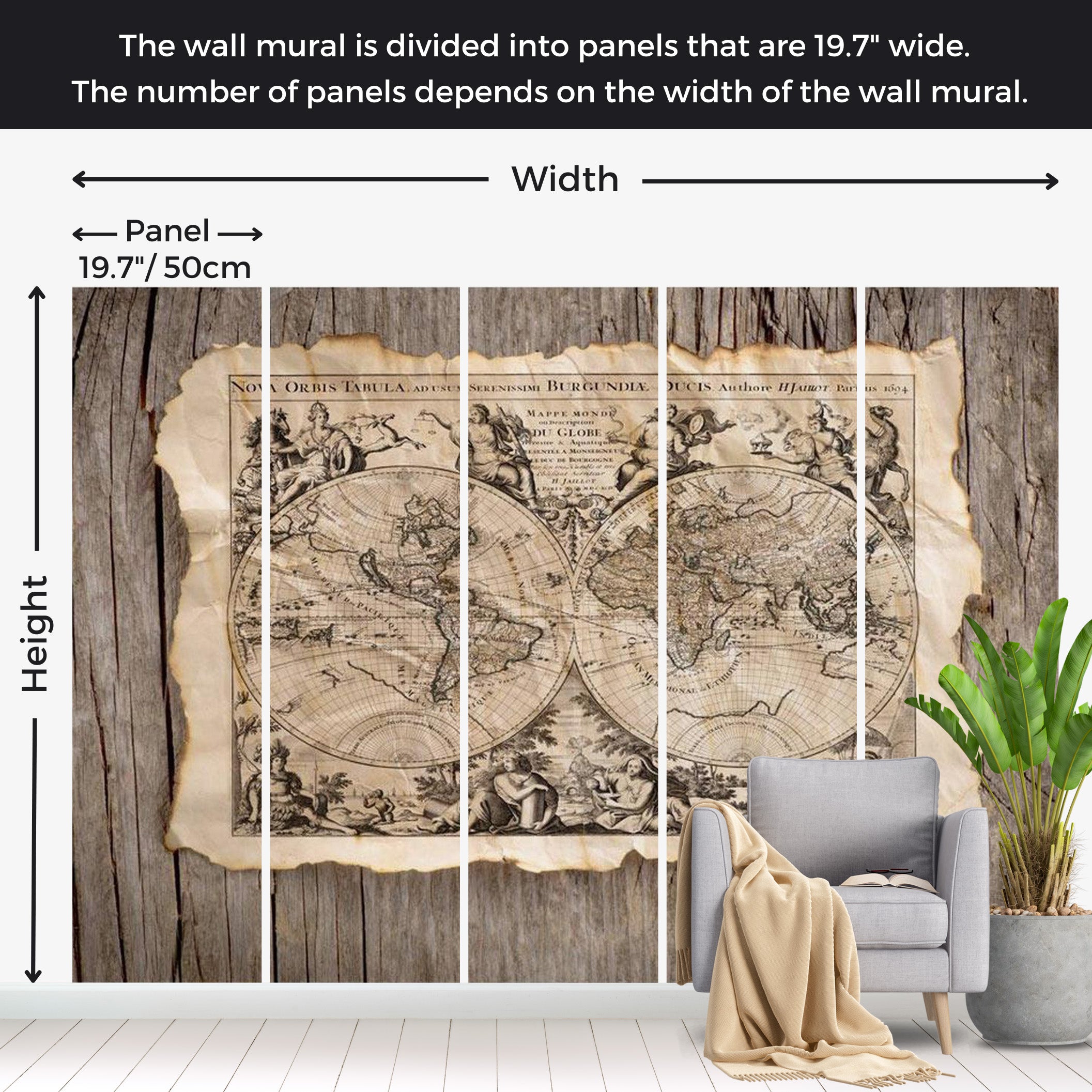 World Map Wallpaper Wall Mural - Nova Orbis Tabula 39"Wx27"H