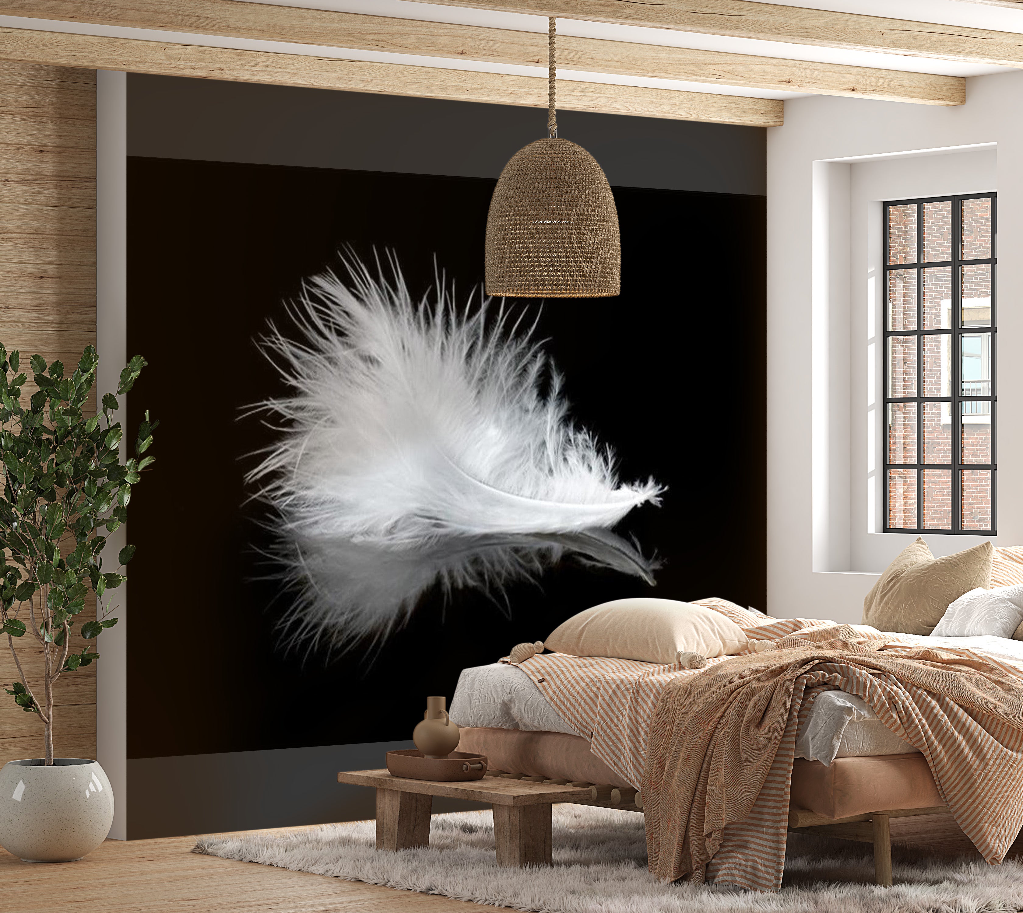 Animal Wallpaper Wall Mural - White Feather 118"Wx90"H