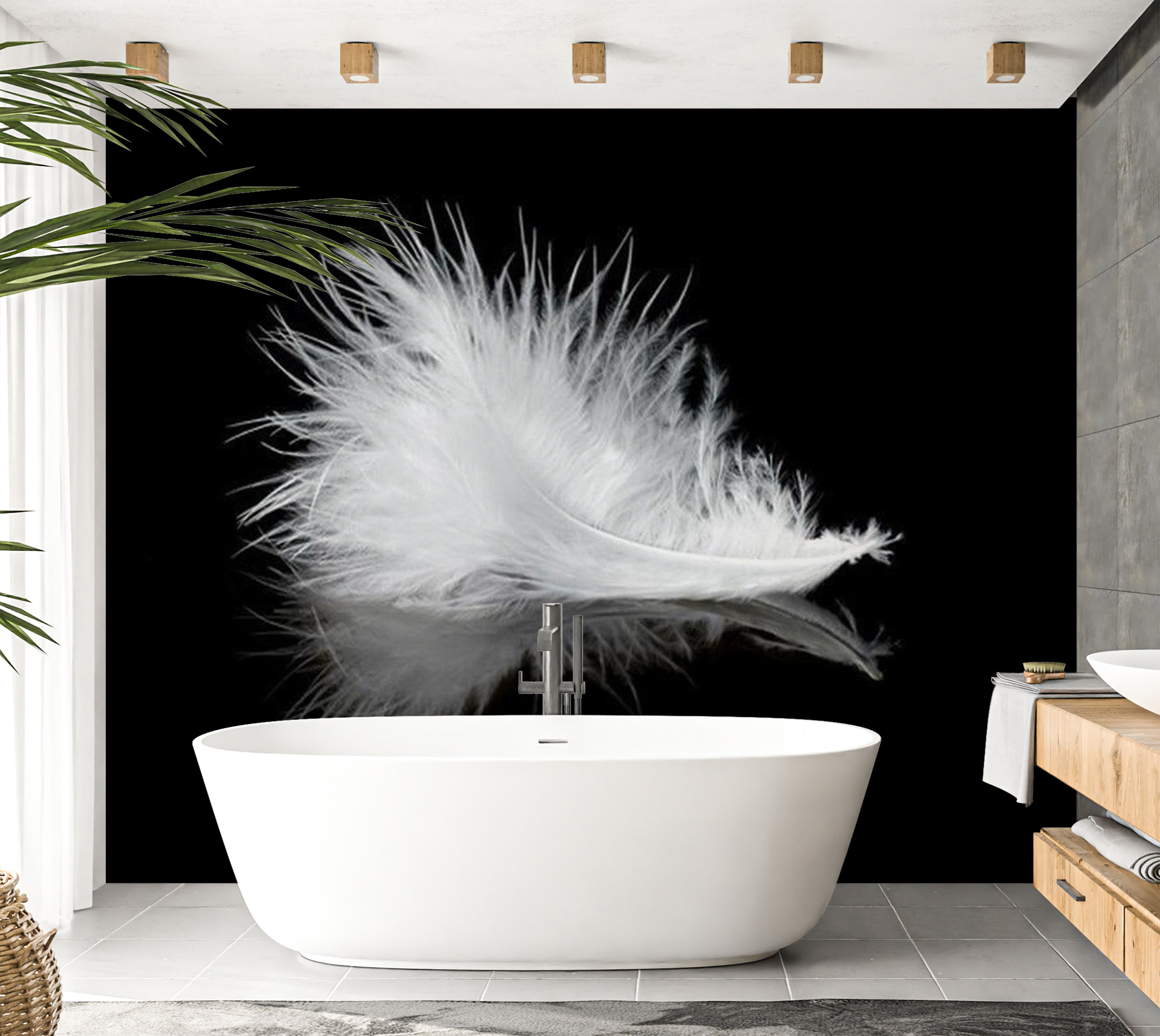 Animal Wallpaper Wall Mural - White Feather 118"Wx90"H