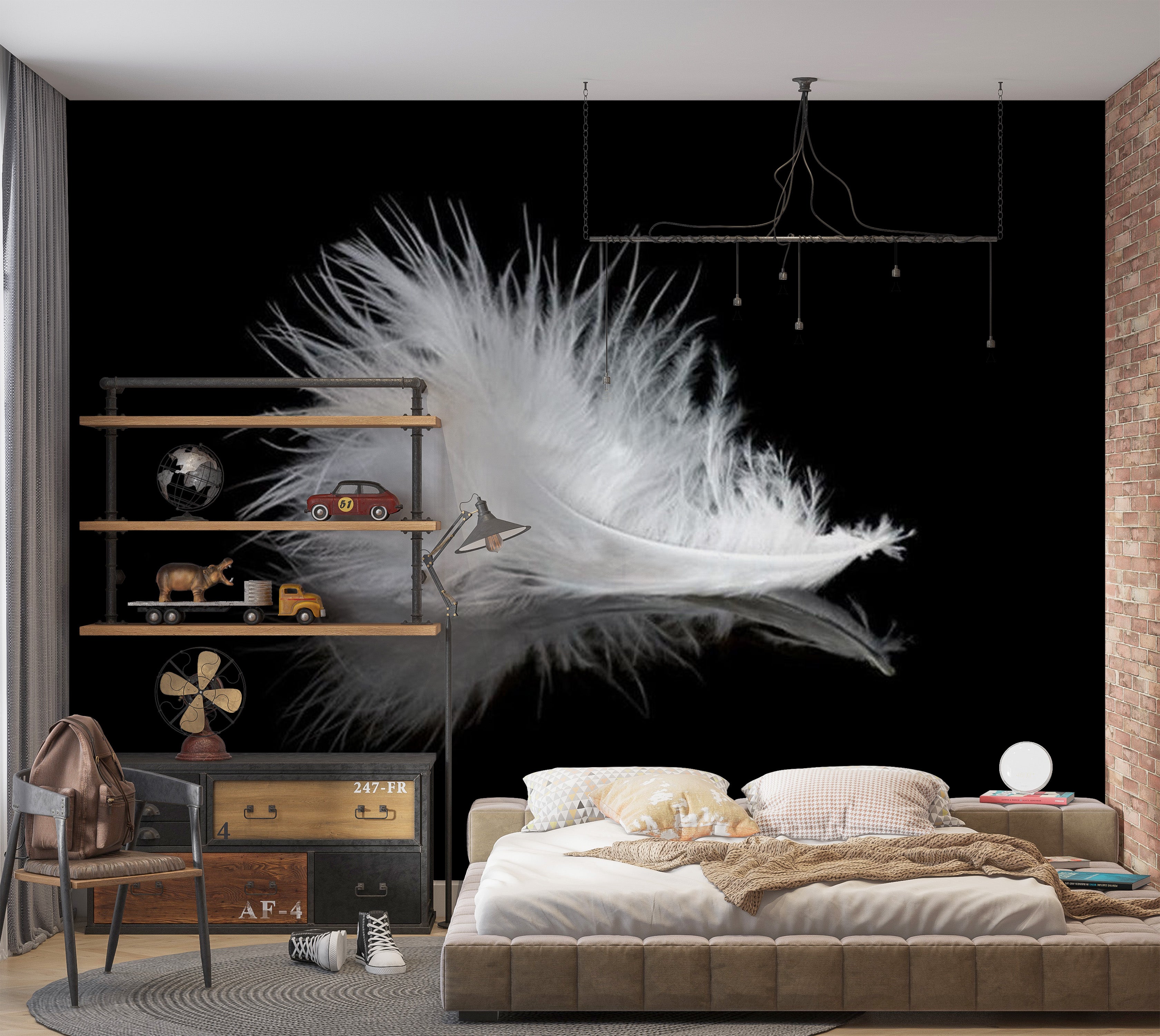 Animal Wallpaper Wall Mural - White Feather 118"Wx90"H