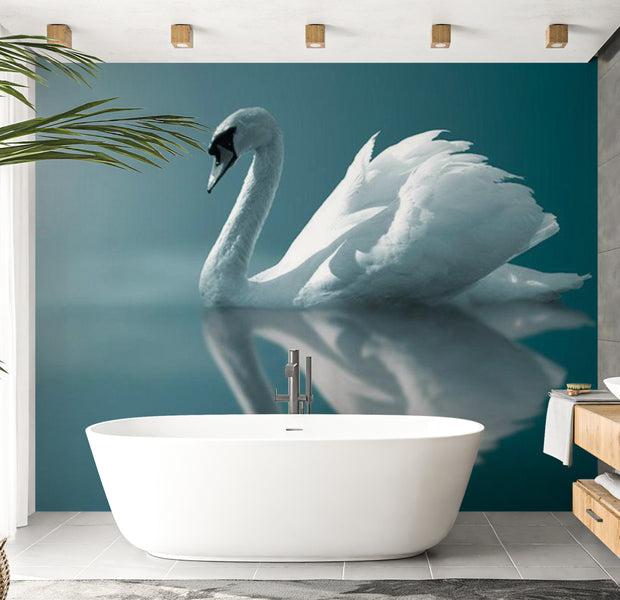 Animal Wallpaper Wall Mural - White Swan 118"Wx90"H
