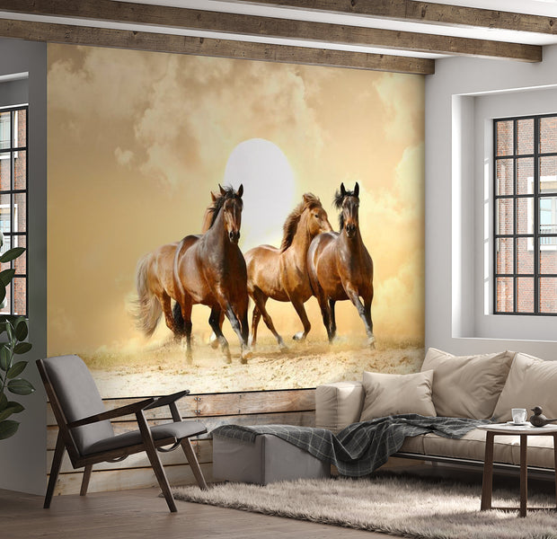 Animal Wallpaper Wall Mural - Running Horses 118"Wx90"H