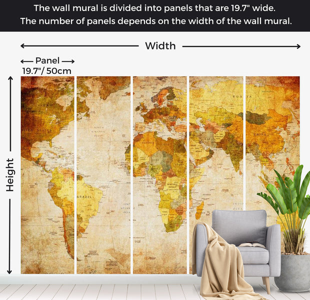 World Map Wallpaper Wall Mural - Old World Map 01 118"Wx90"H