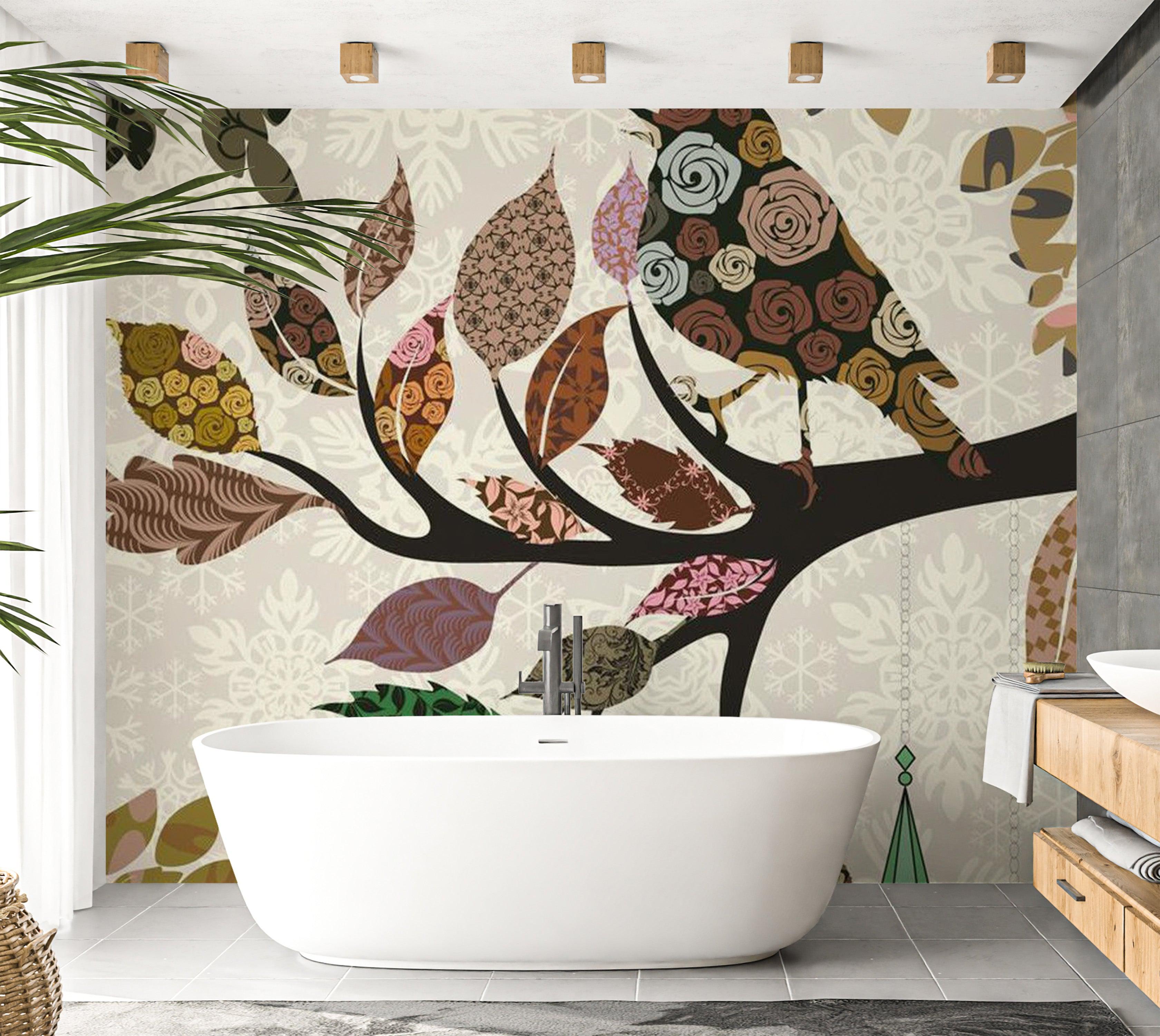 Animal Wallpaper Wall Mural - Tree Branch With Bird Patchwork