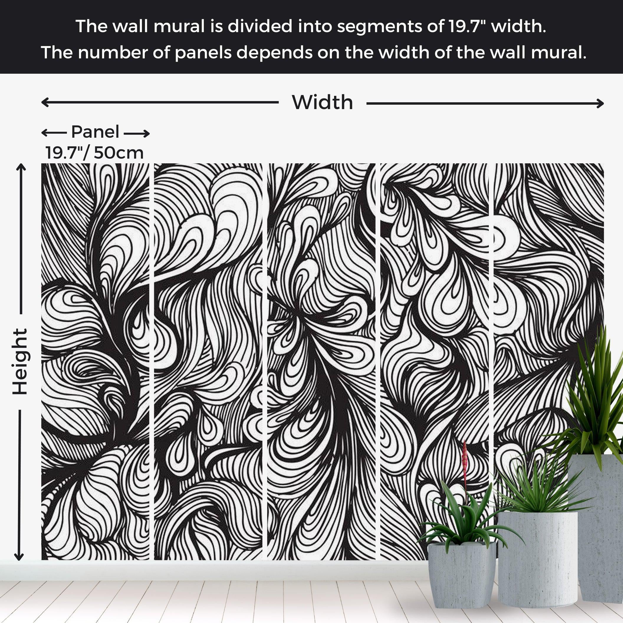 Abstract Wallpaper Wall Mural - Black And White Retro Lines