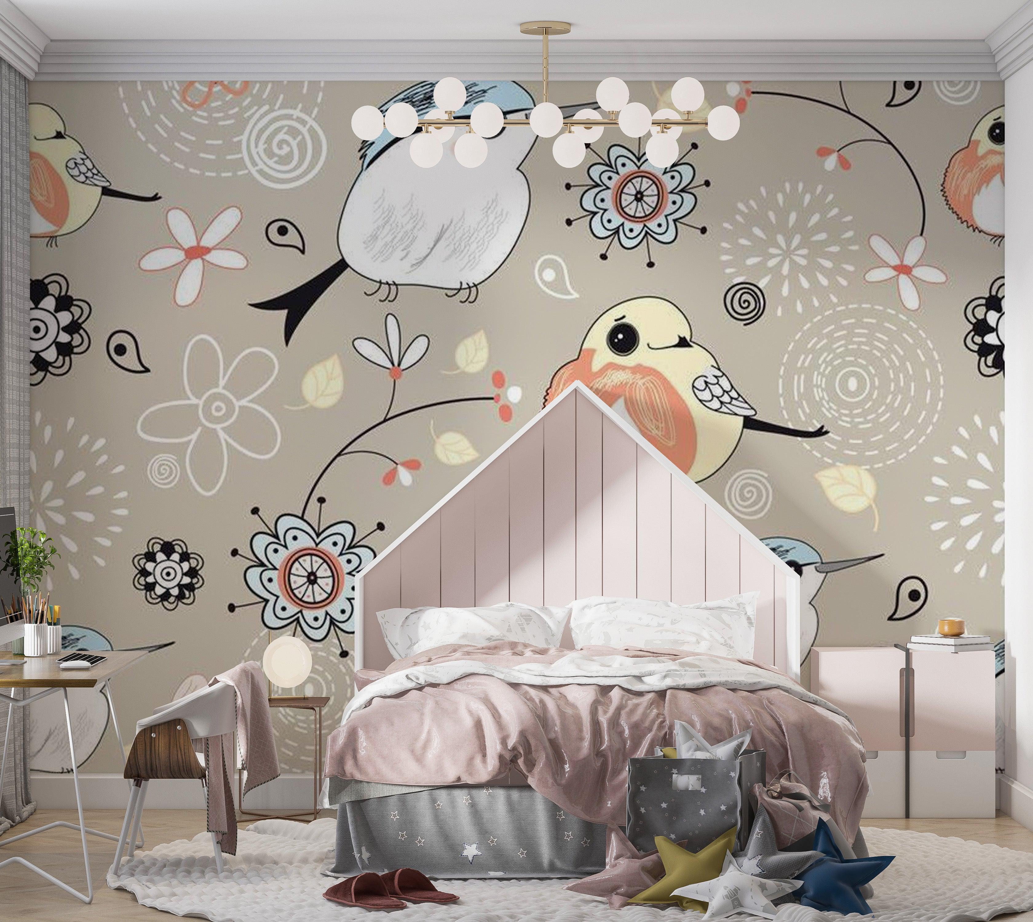 Animal Wallpaper Wall Mural - Natural Pattern With Birds