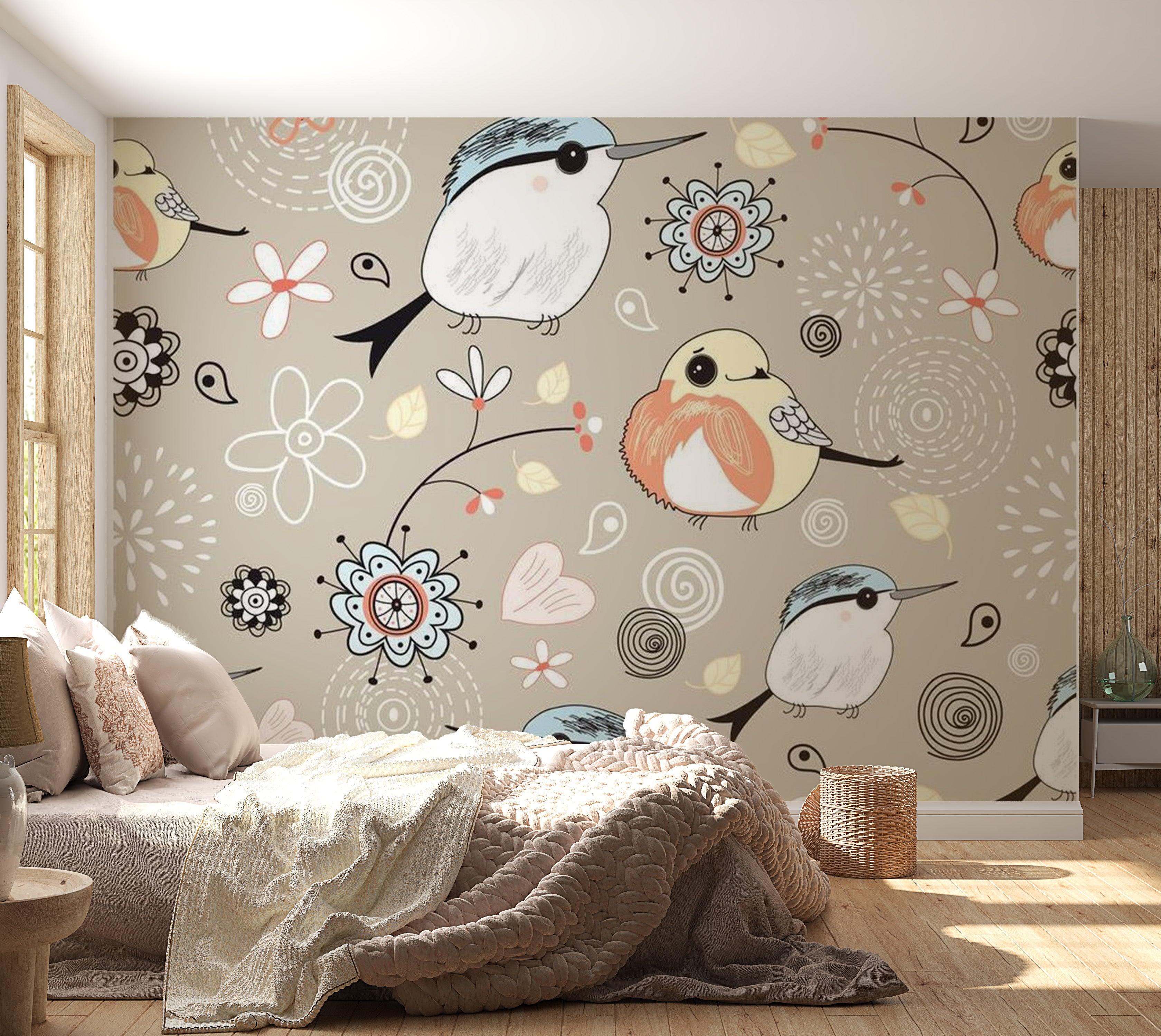 Animal Wallpaper Wall Mural - Natural Pattern With Birds