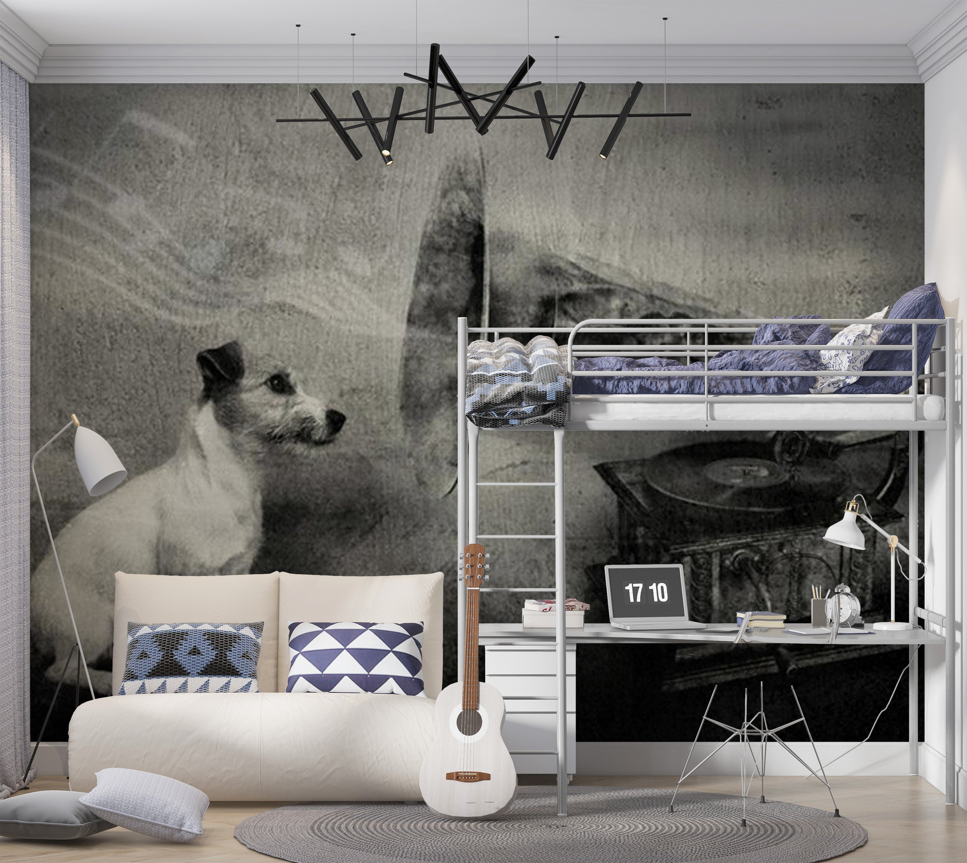 Animal Wallpaper Wall Mural - Dog's Melodies 118"Wx90"H