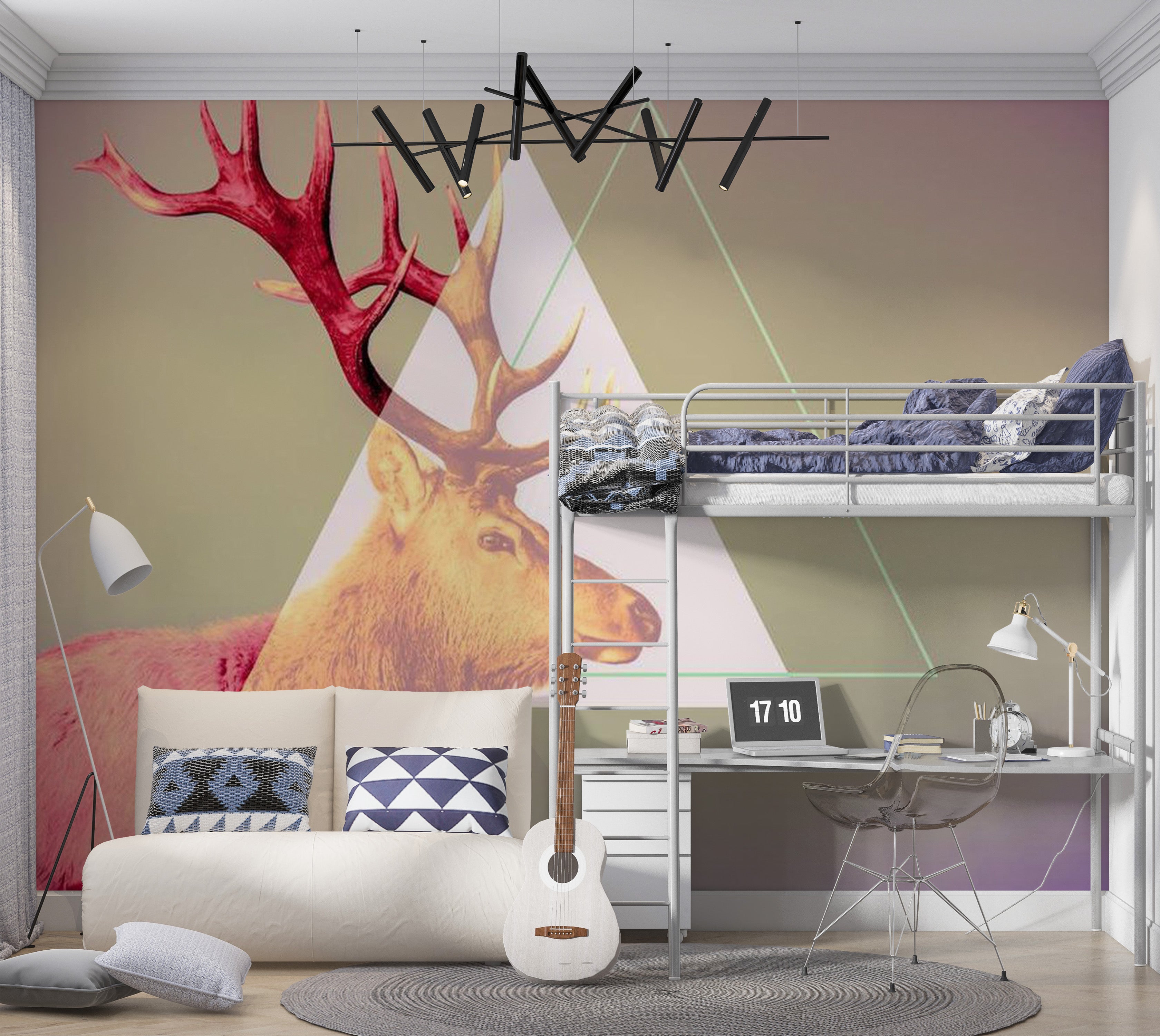 Animal Wallpaper Wall Mural - Deer Graphic Pattern 118"Wx90"H