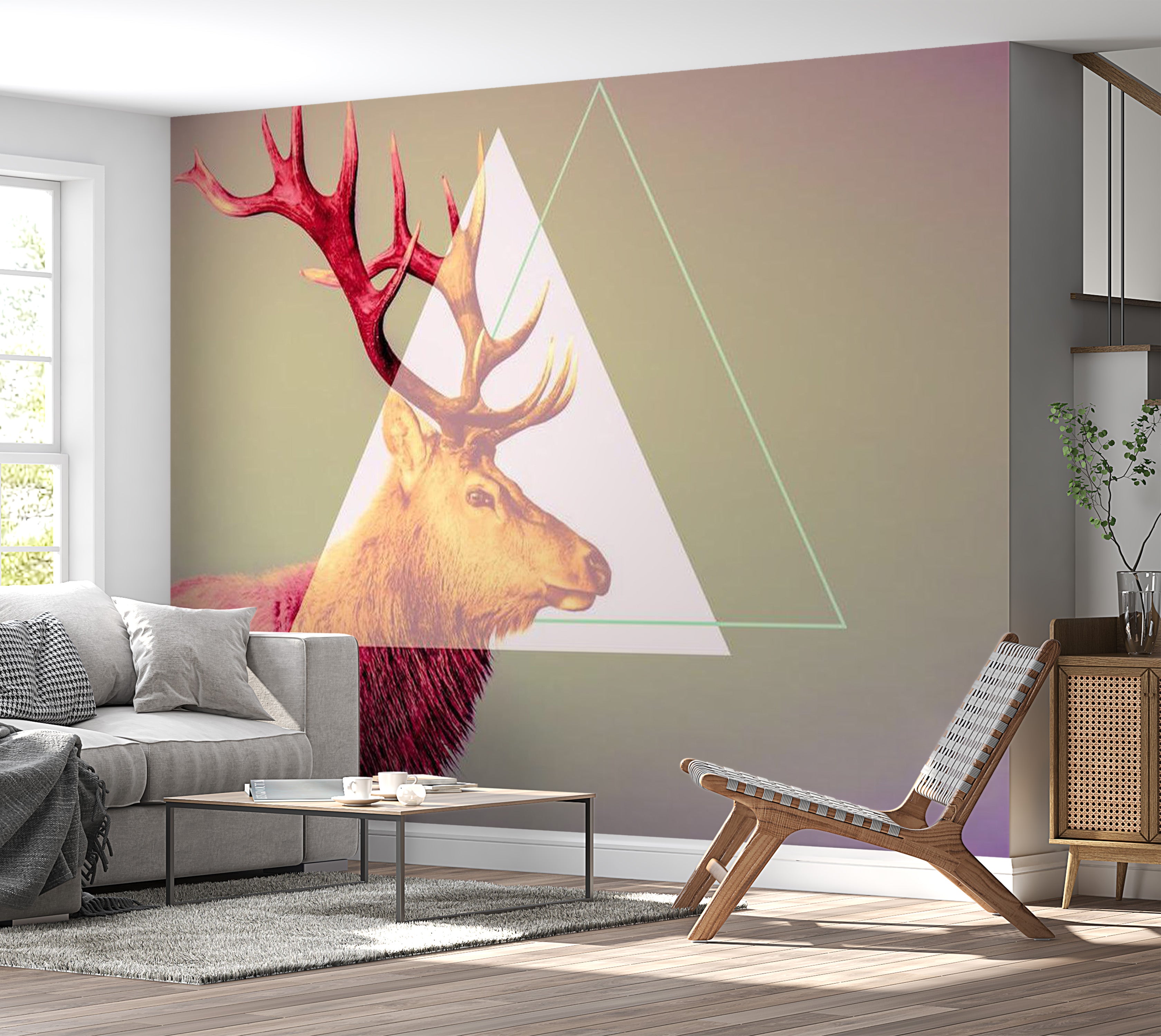 Animal Wallpaper Wall Mural - Deer Graphic Pattern 118"Wx90"H