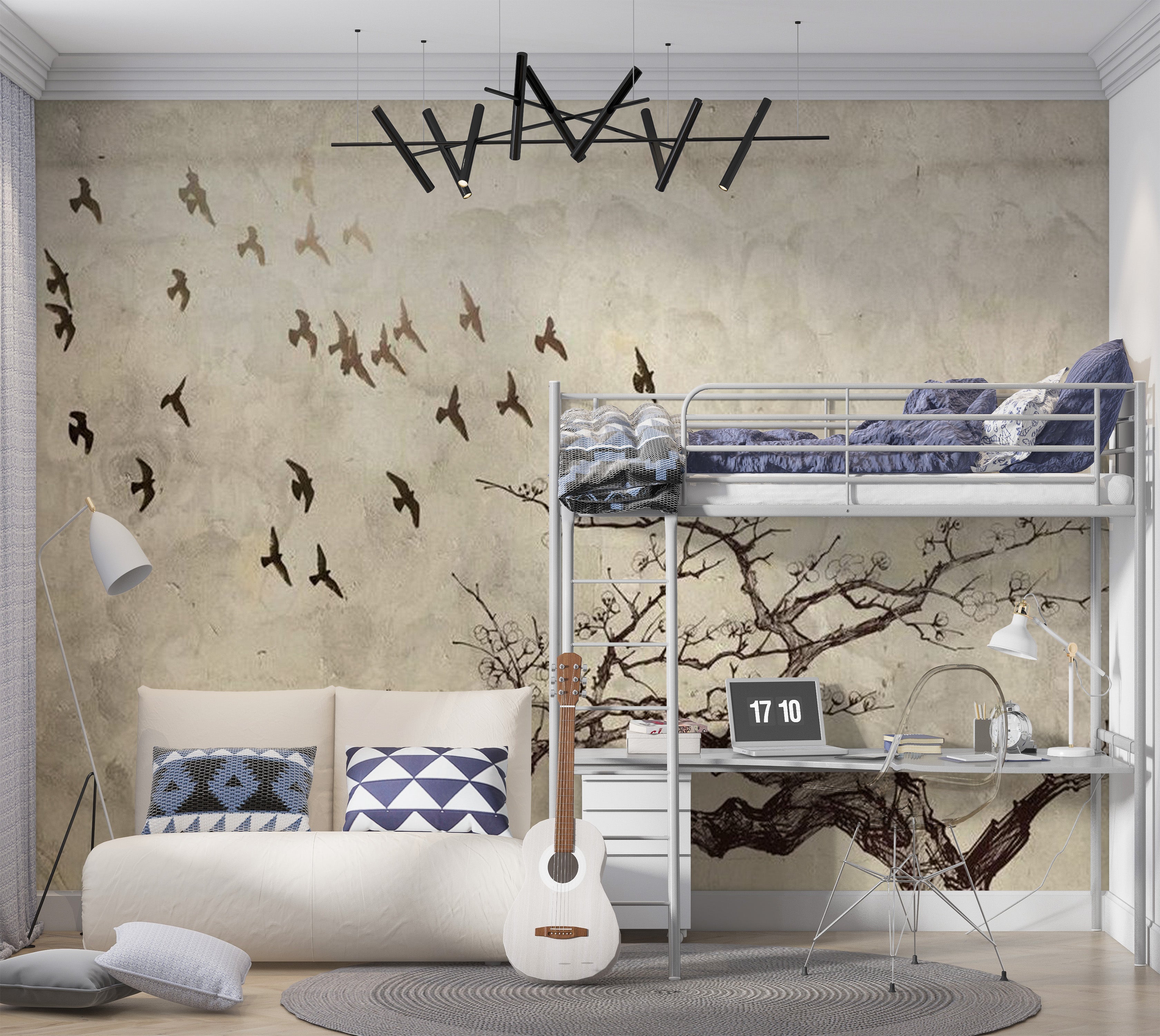 Animal Wallpaper Wall Mural - Flock Of Birds 118"Wx90"H