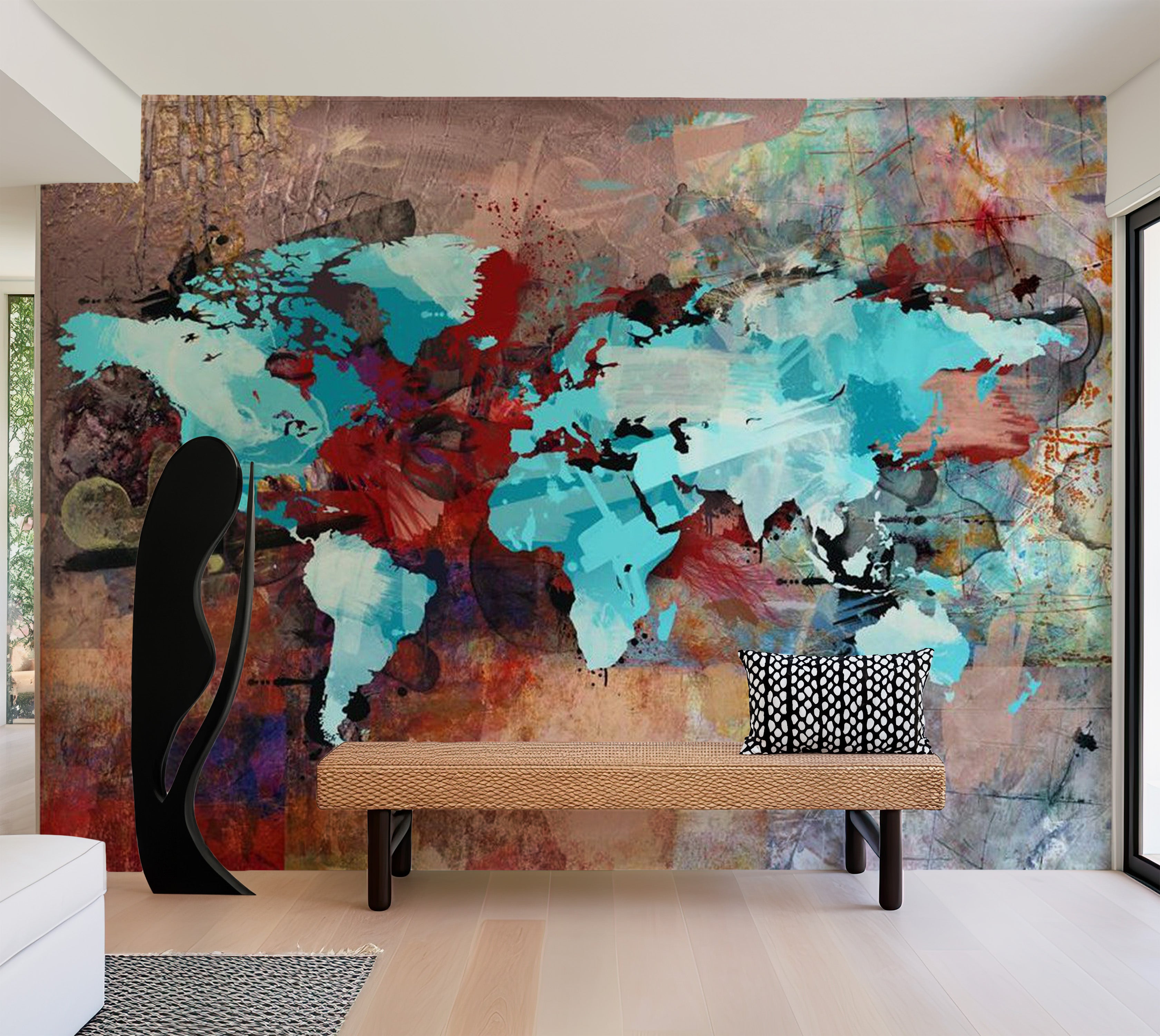 World Map Wallpaper Wall Mural - The Earth In Art 118"Wx90"H