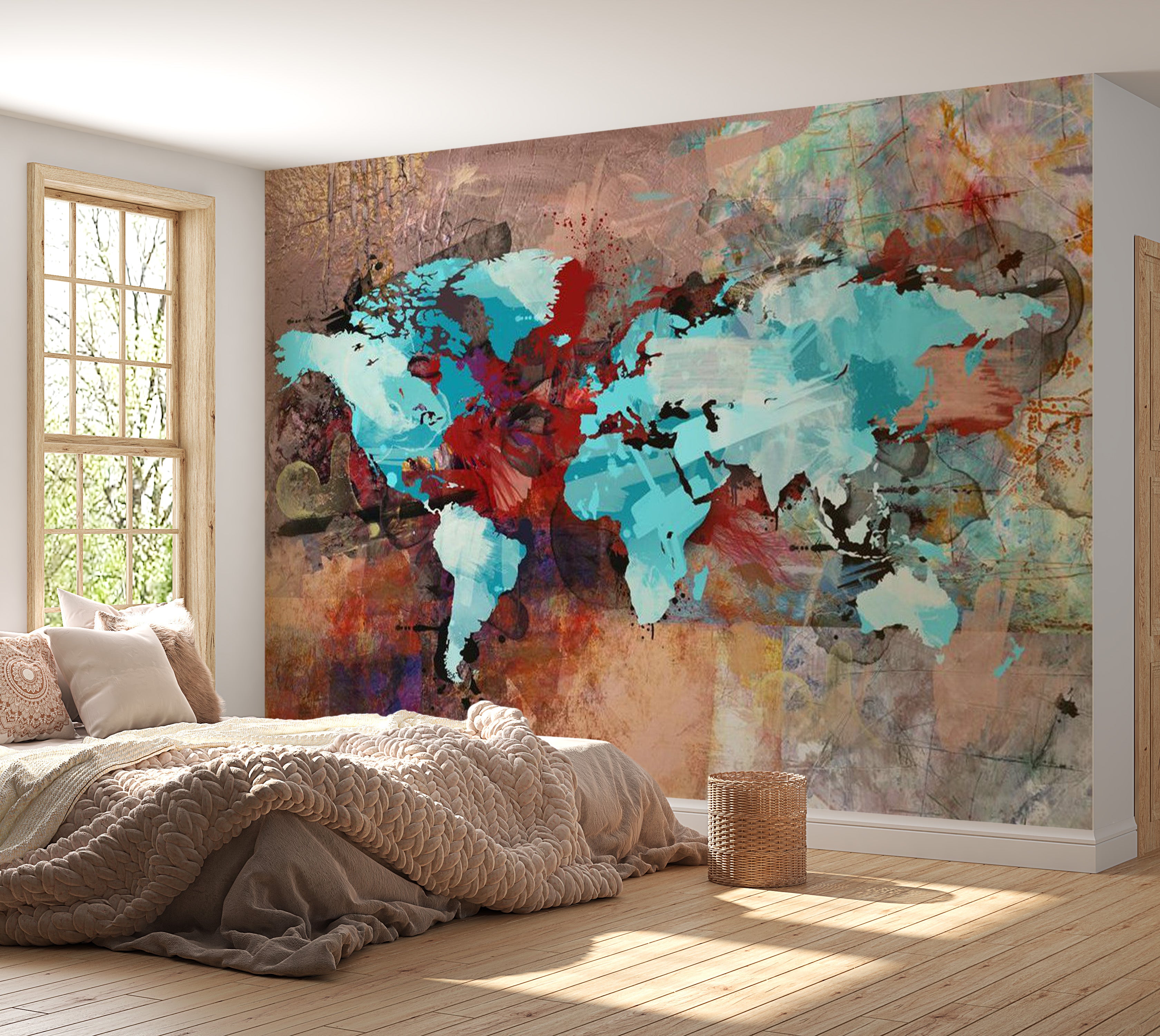 World Map Wallpaper Wall Mural - The Earth In Art 118"Wx90"H