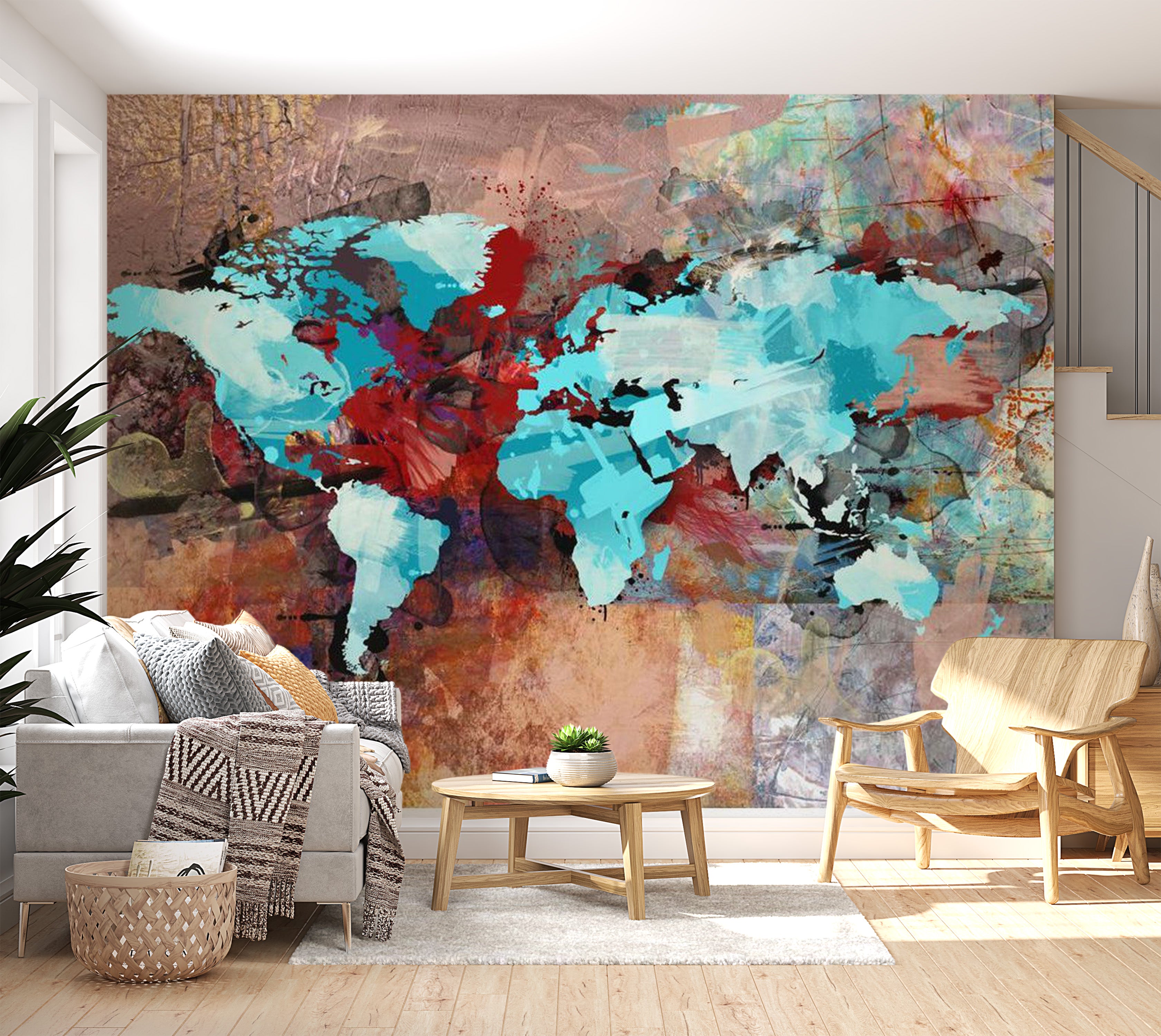 World Map Wallpaper Wall Mural - The Earth In Art 118"Wx90"H