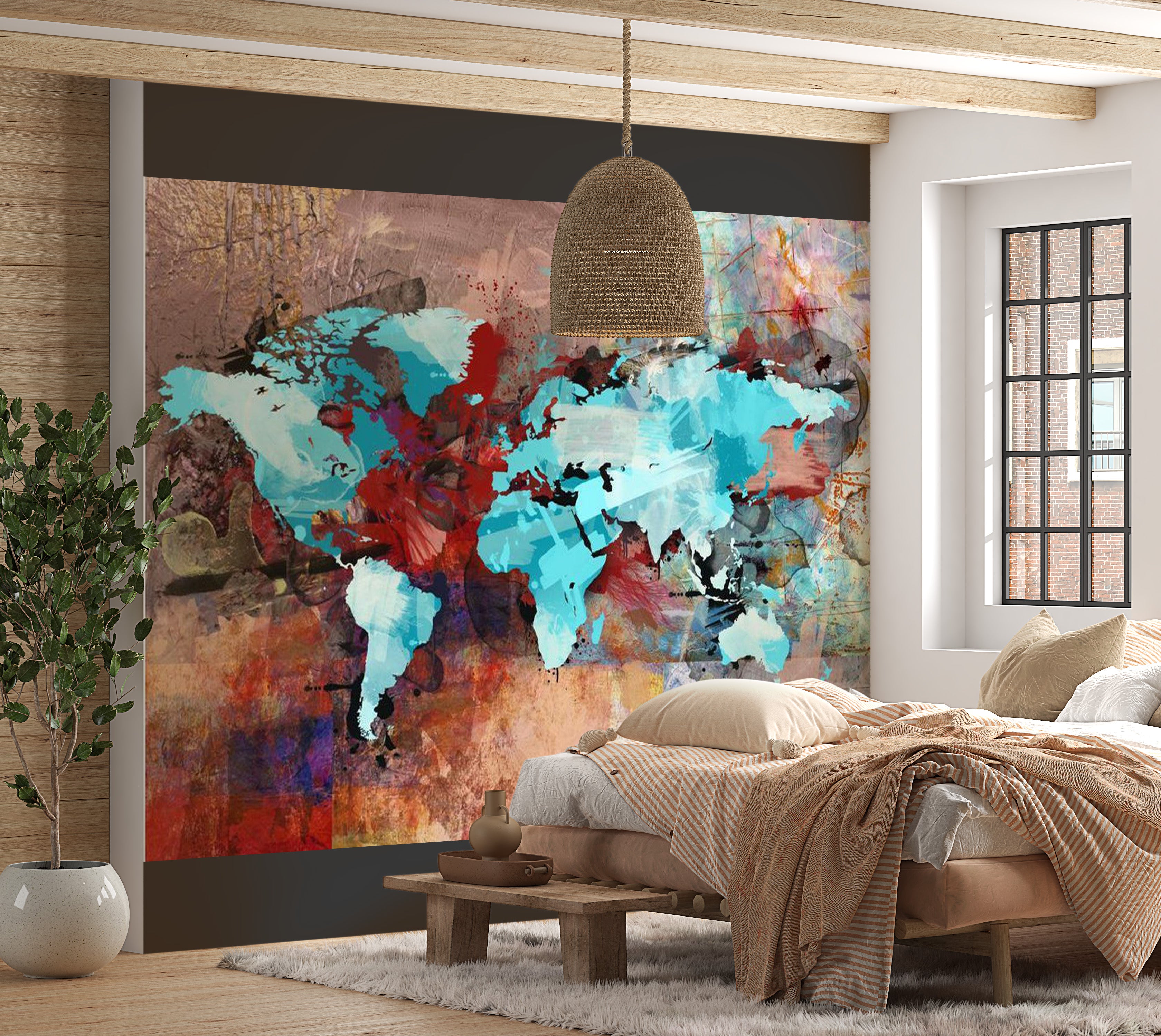 World Map Wallpaper Wall Mural - The Earth In Art 118"Wx90"H