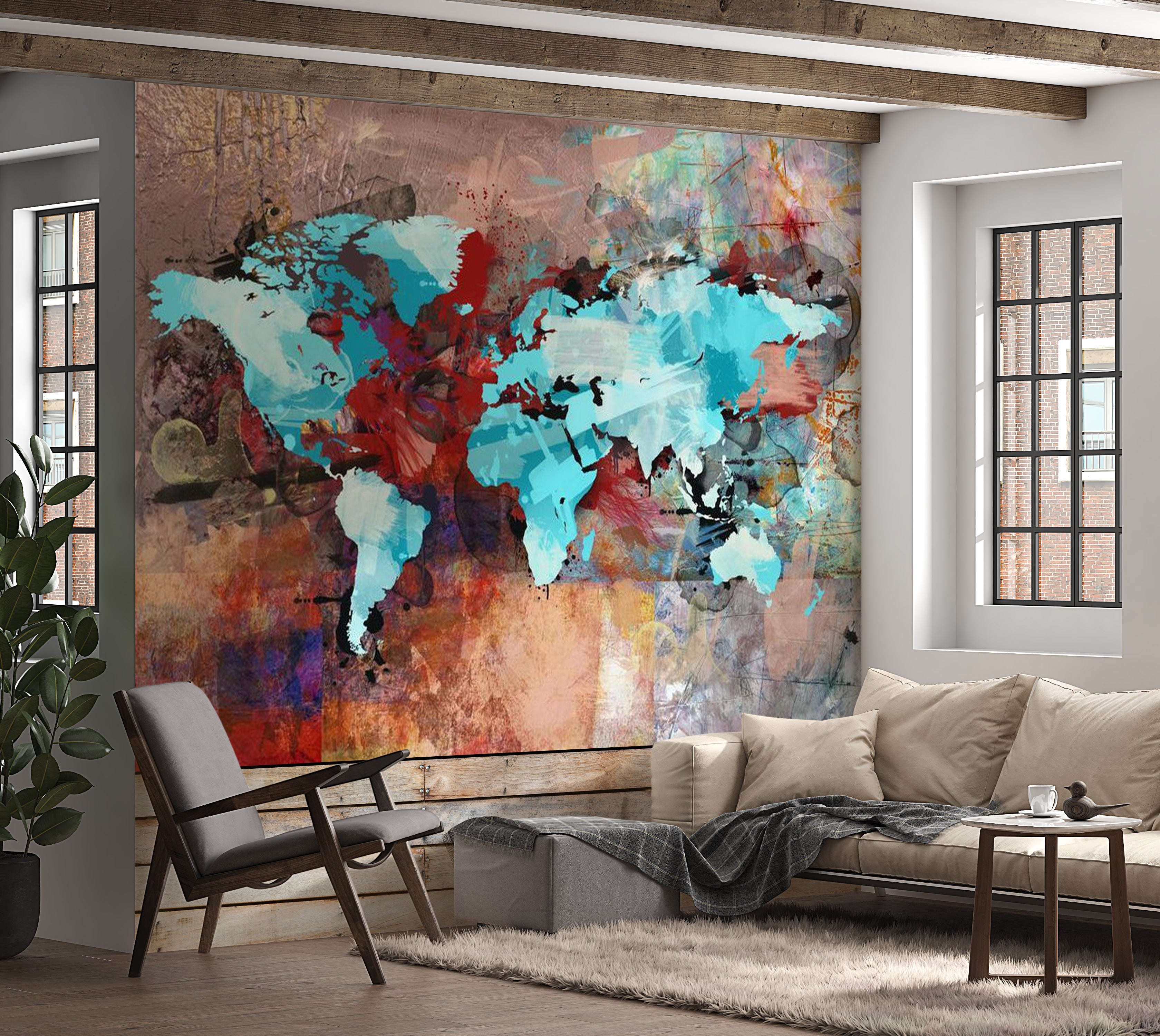 World Map Wallpaper Wall Mural - The Earth In Art 118"Wx90"H