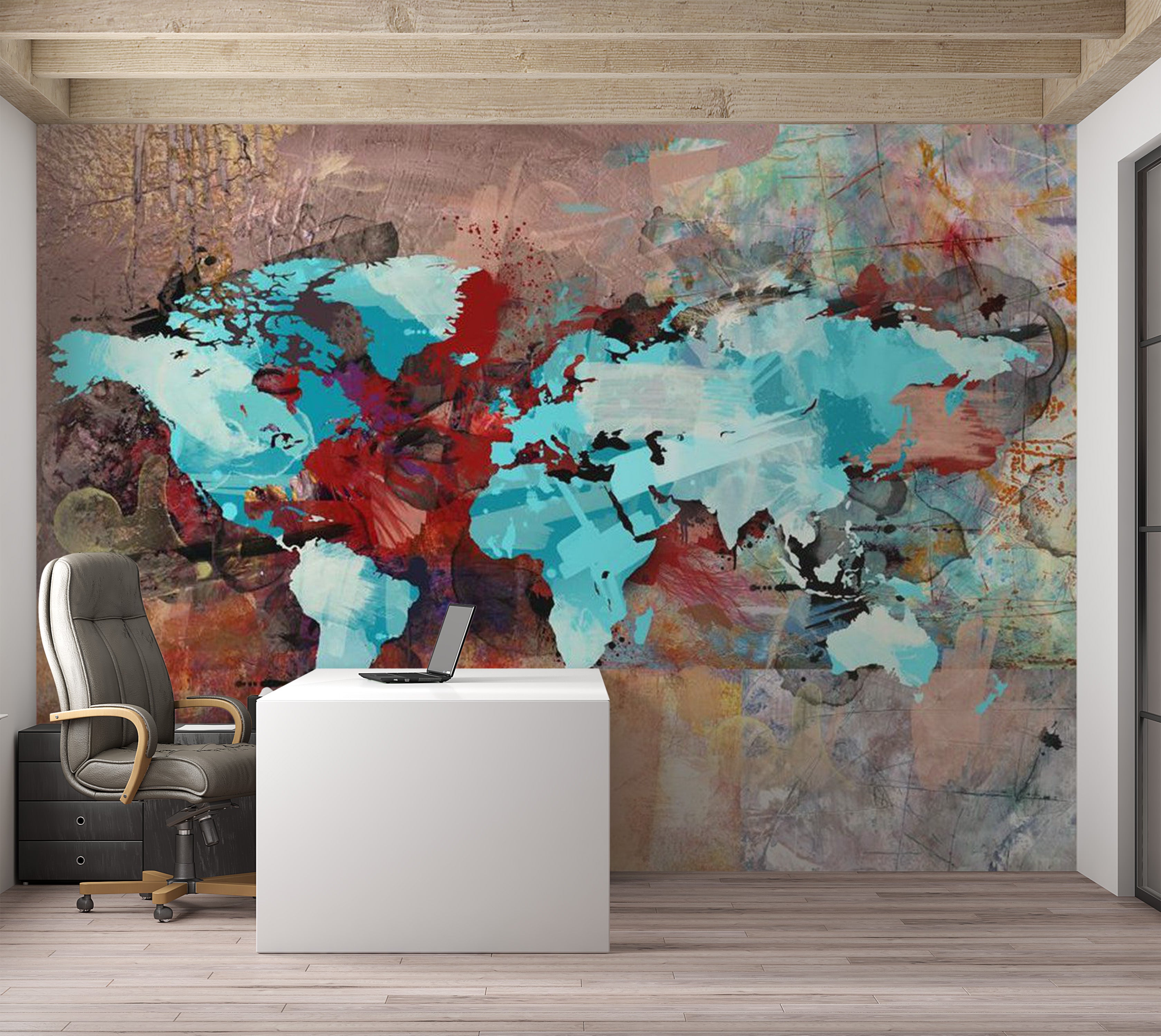 World Map Wallpaper Wall Mural - The Earth In Art 118"Wx90"H