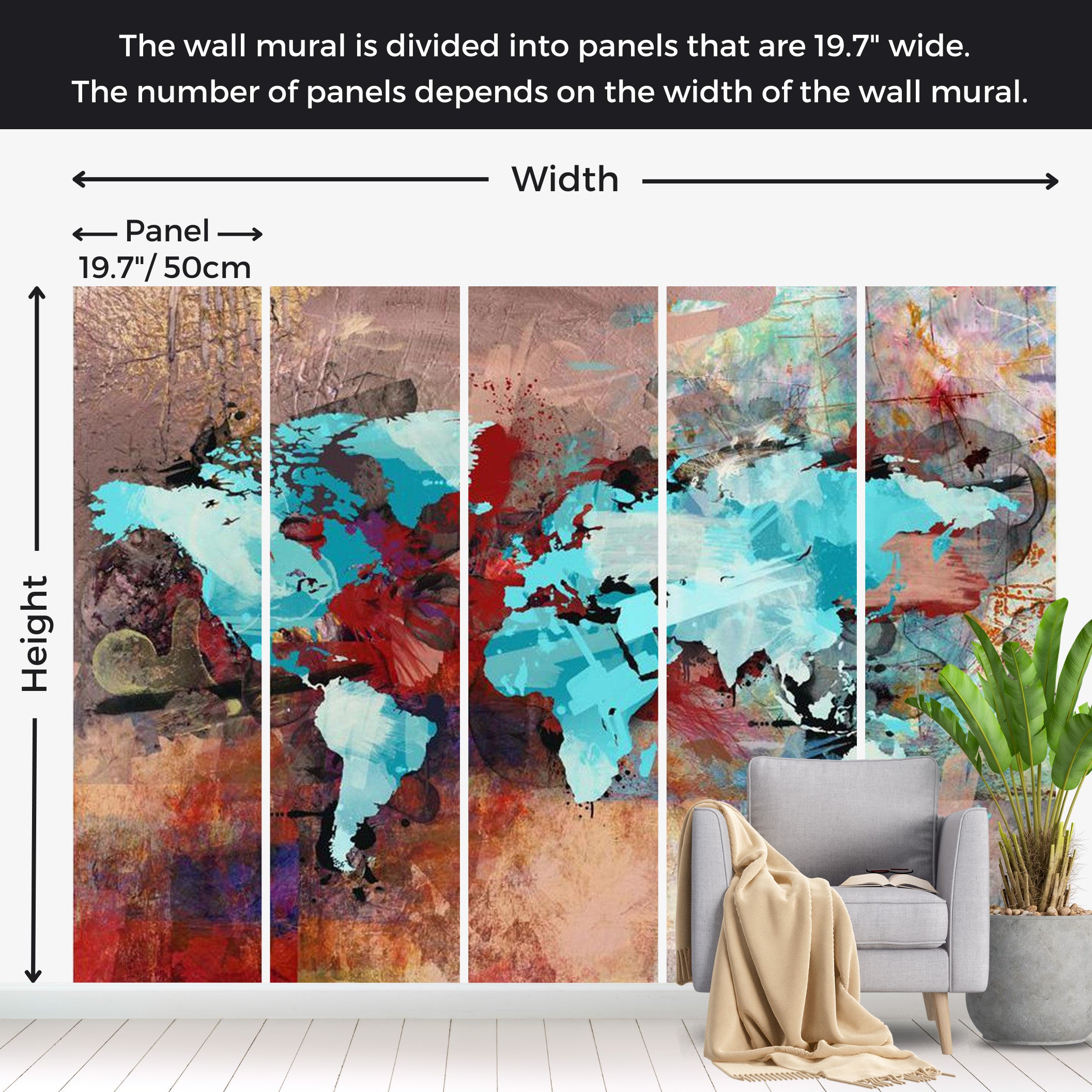 World Map Wallpaper Wall Mural - The Earth In Art 118"Wx90"H