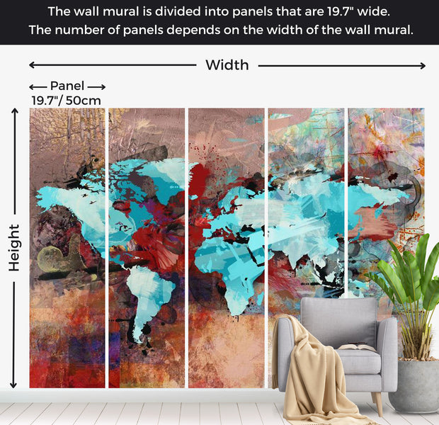 World Map Wallpaper Wall Mural - The Earth In Art 118"Wx90"H