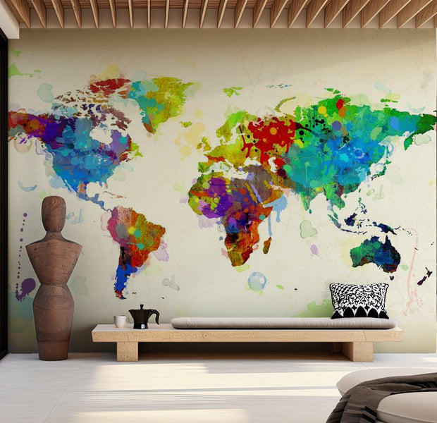 World Map Wallpaper Wall Mural - Paint Splashes Map