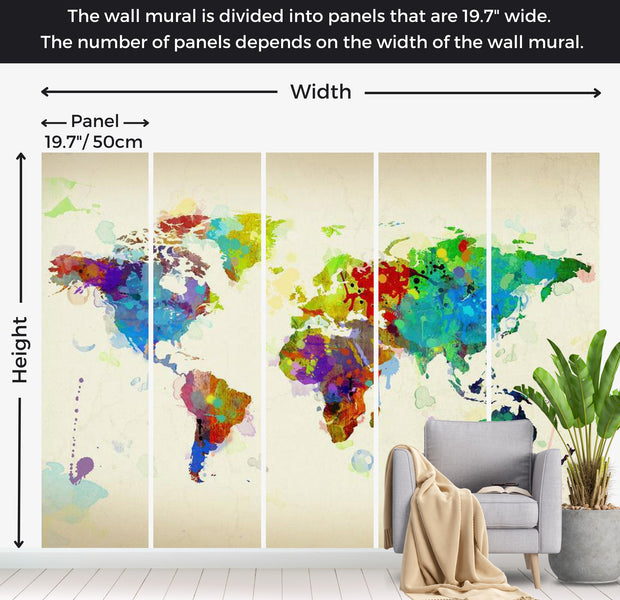 World Map Wallpaper Wall Mural - Paint Splashes Map 118"Wx90"H