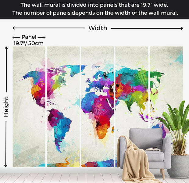 World Map Wallpaper Wall Mural - The Map Of Happiness 118"Wx90"H