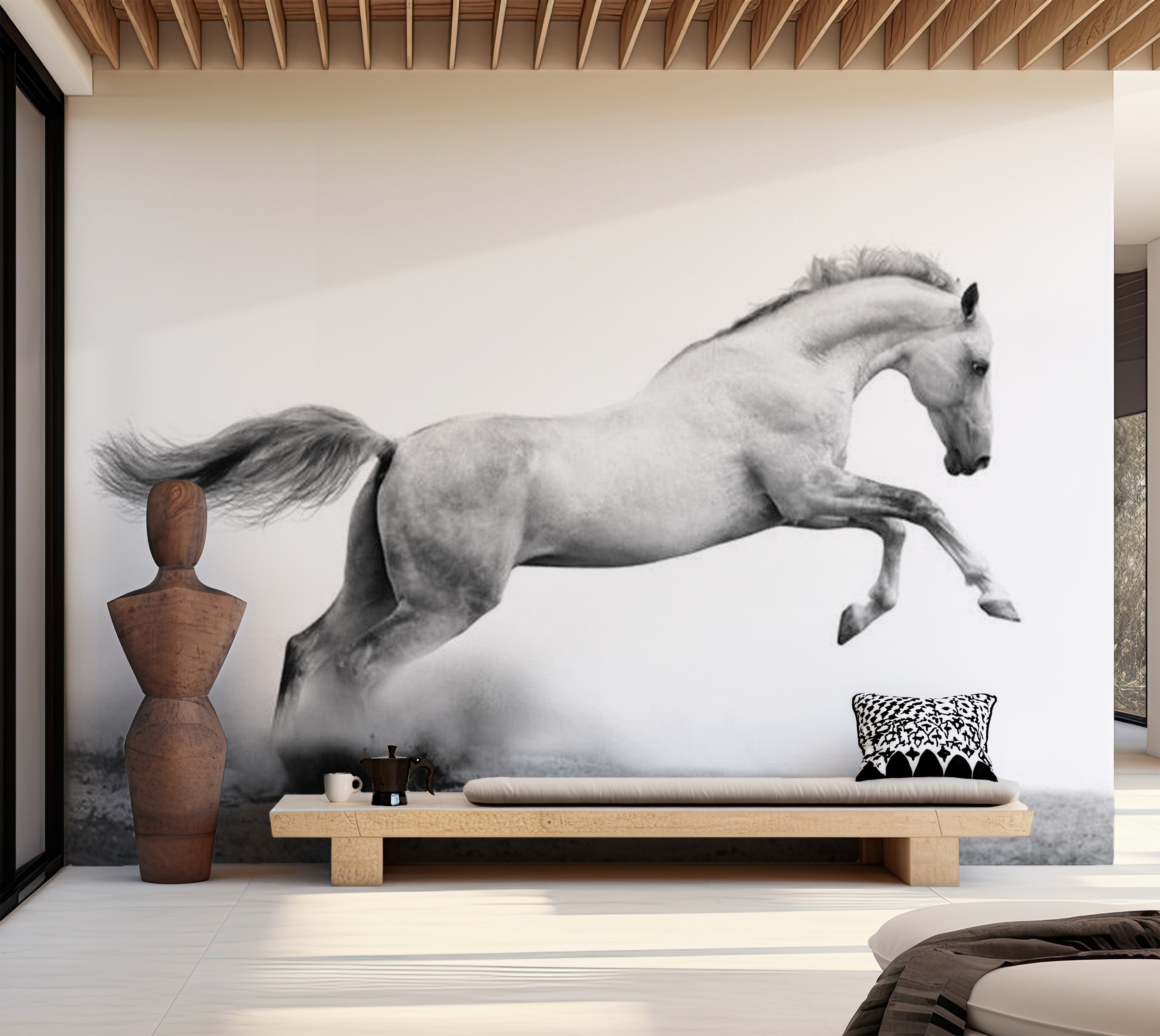 Animal Wallpaper Wall Mural - White Gallop 118"Wx90"H