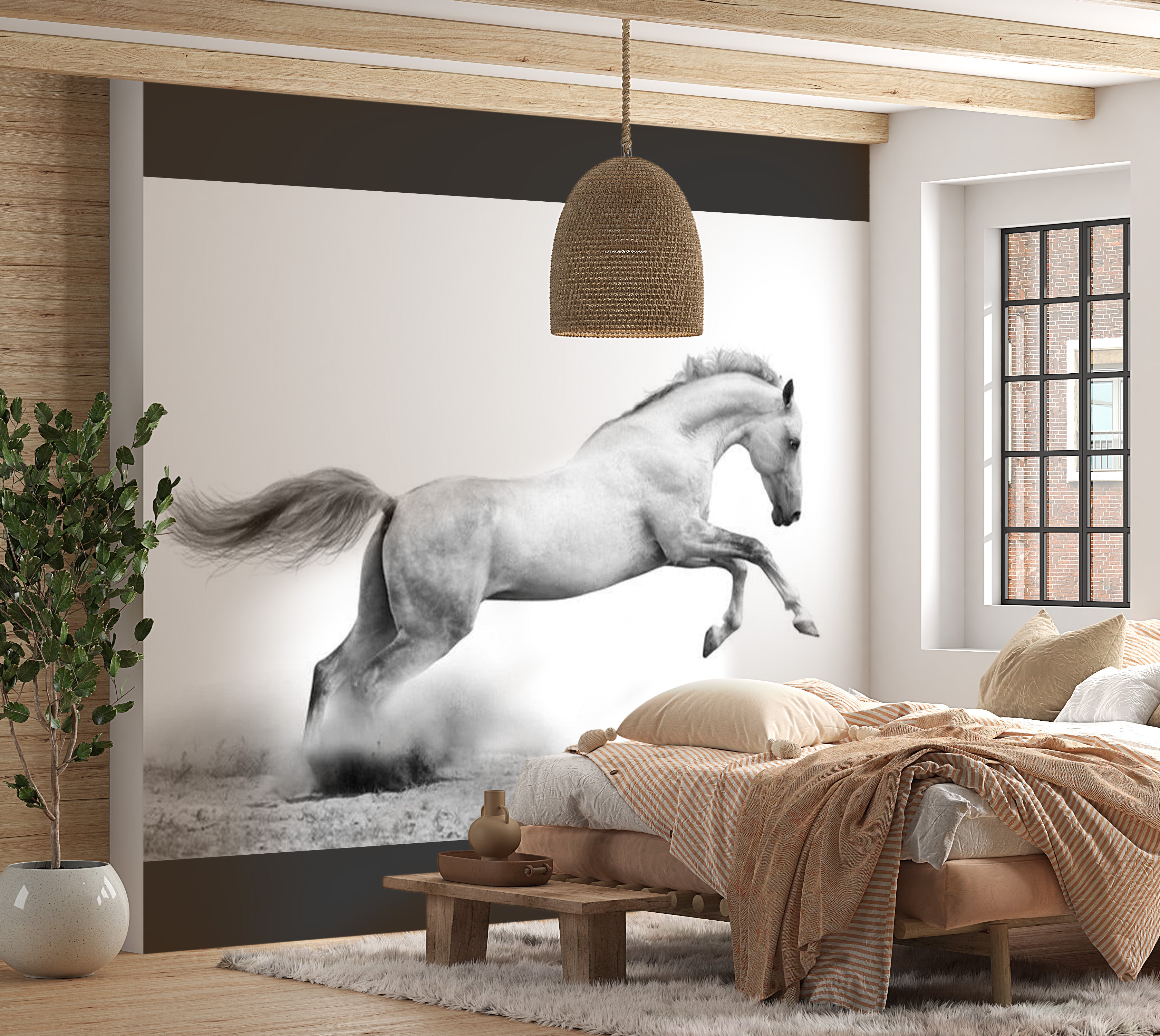 Animal Wallpaper Wall Mural - White Gallop 118"Wx90"H