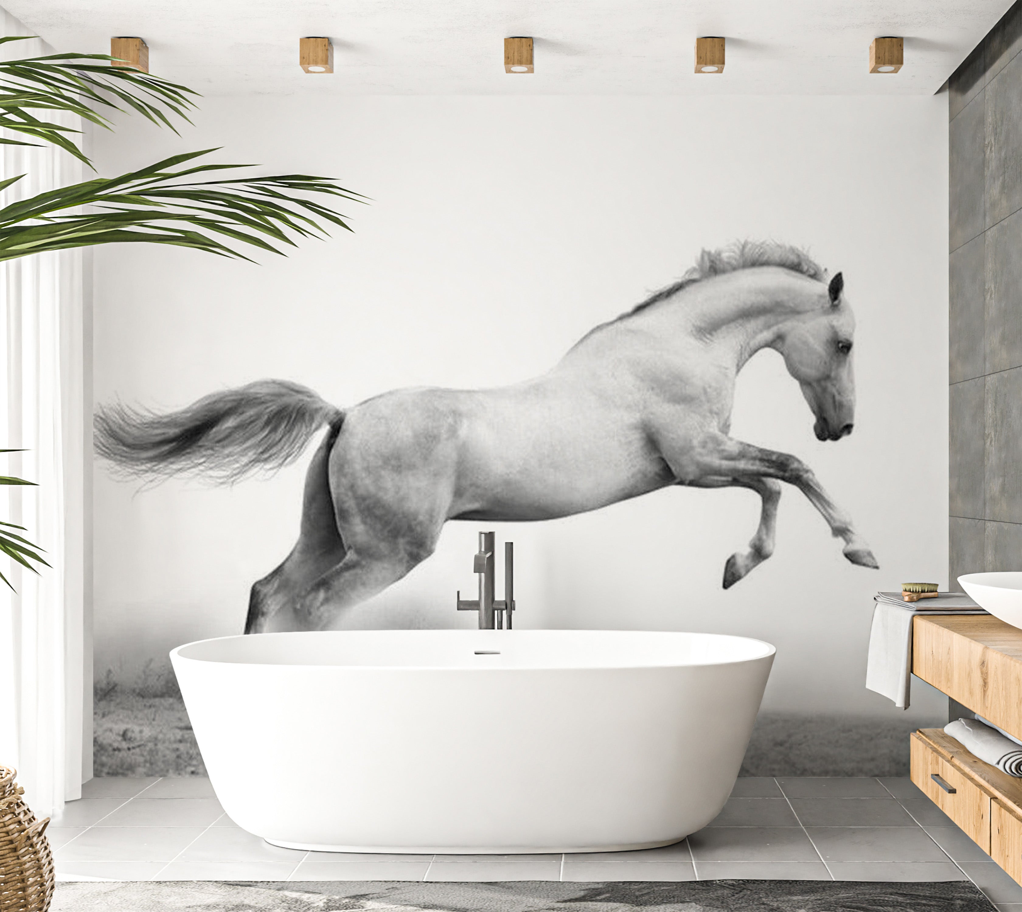 Animal Wallpaper Wall Mural - White Gallop 118"Wx90"H