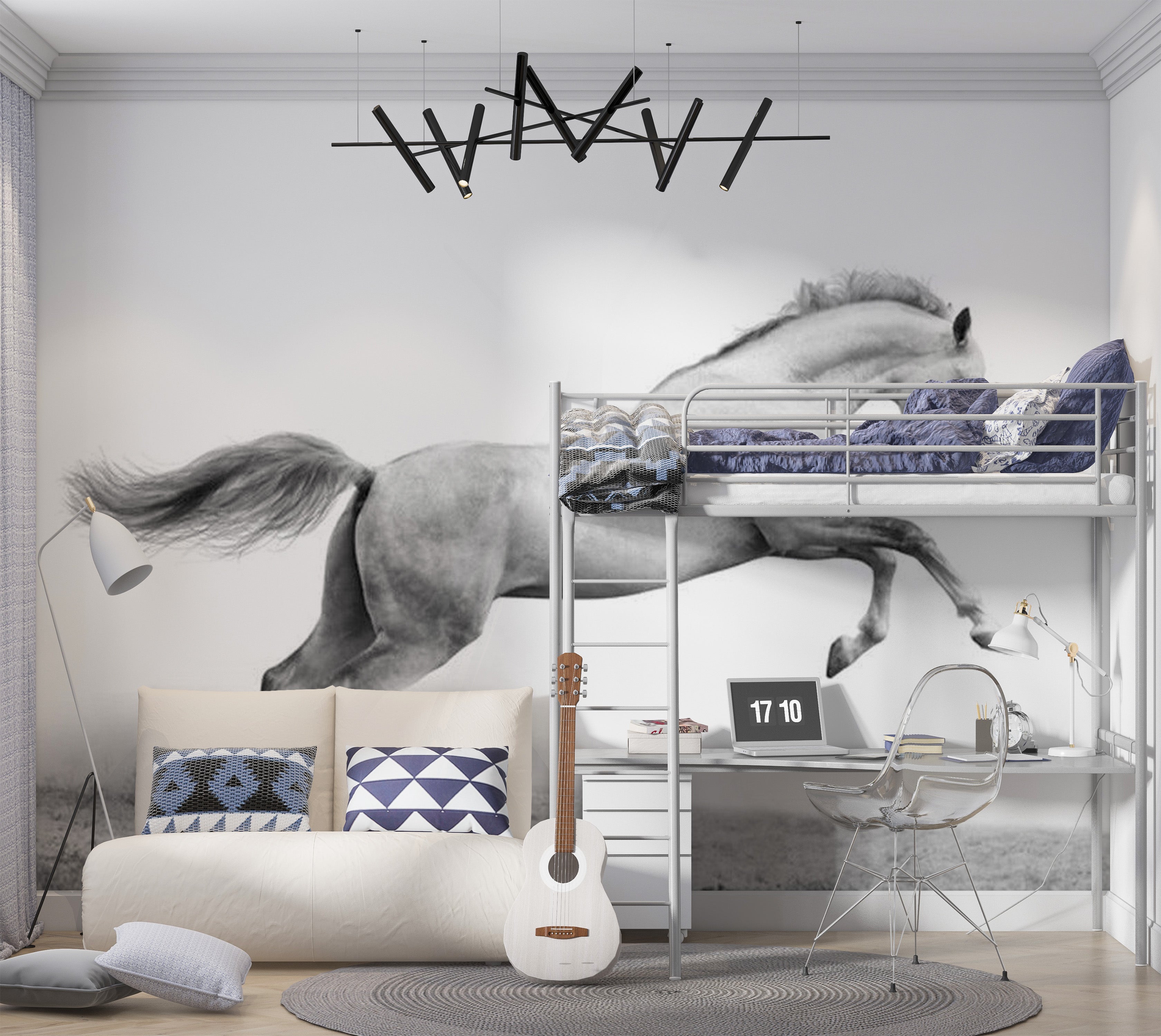 Animal Wallpaper Wall Mural - White Gallop 118"Wx90"H