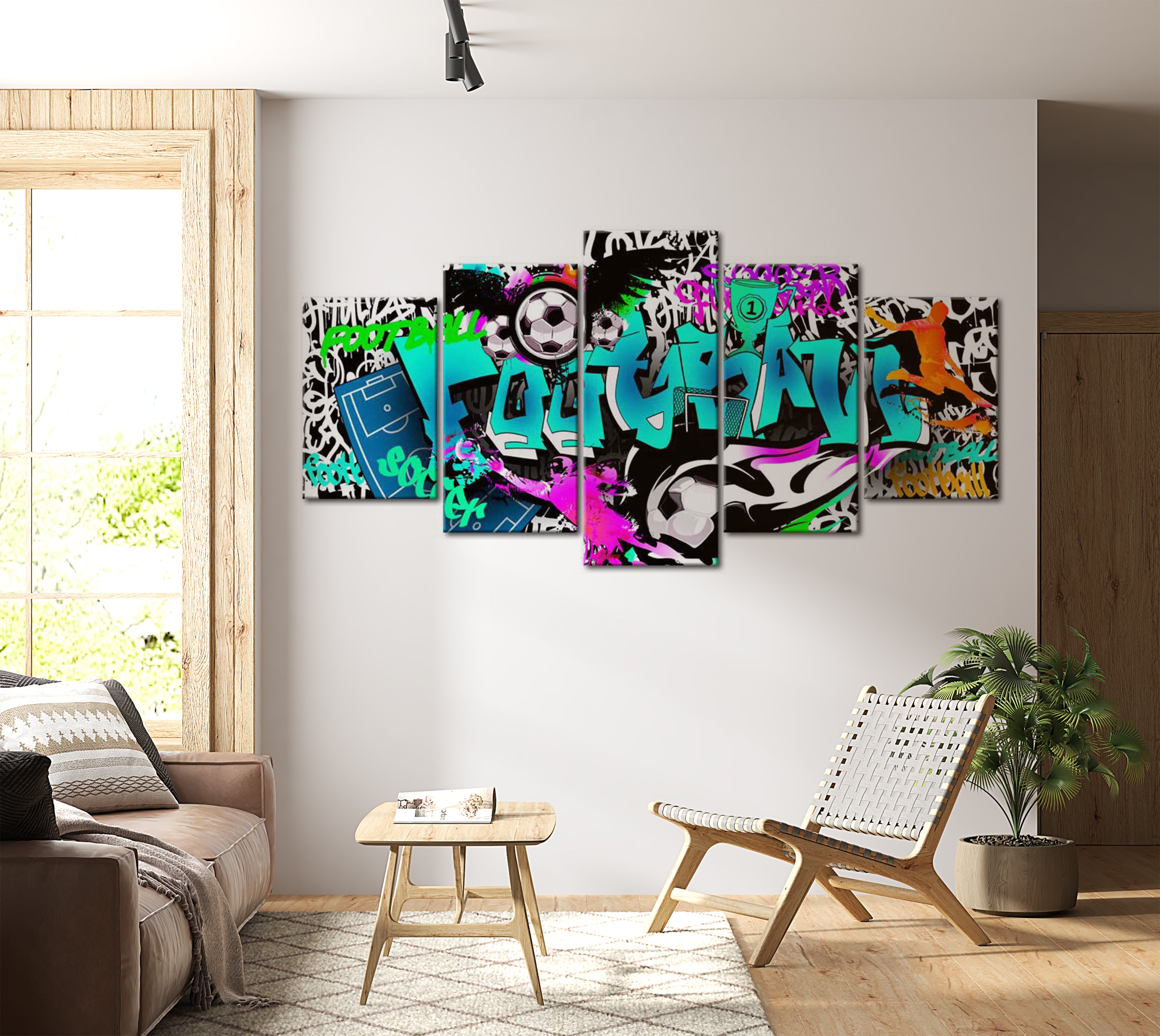 Stretched Canvas Street Art - Football Match  - 5 Pieces 40"Wx20"H