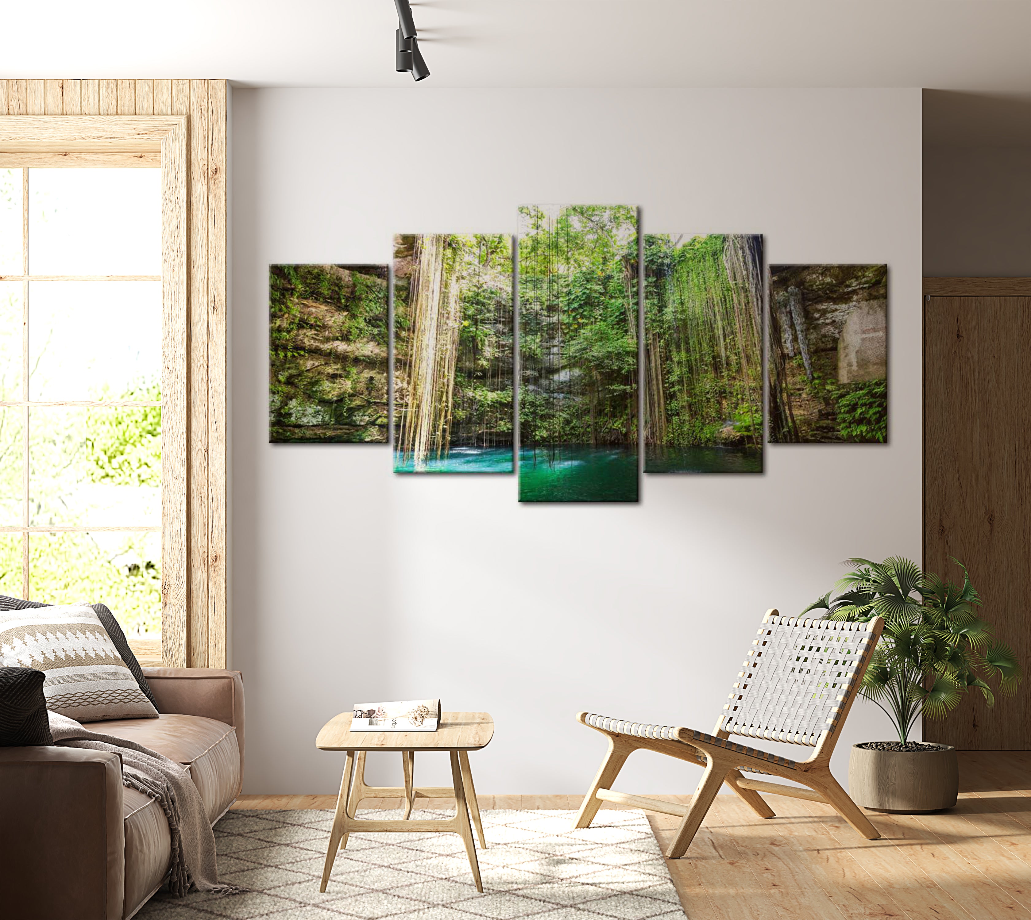 Stretched Canvas Landscape Art - Waterfall Of Trees 40"Wx20"H