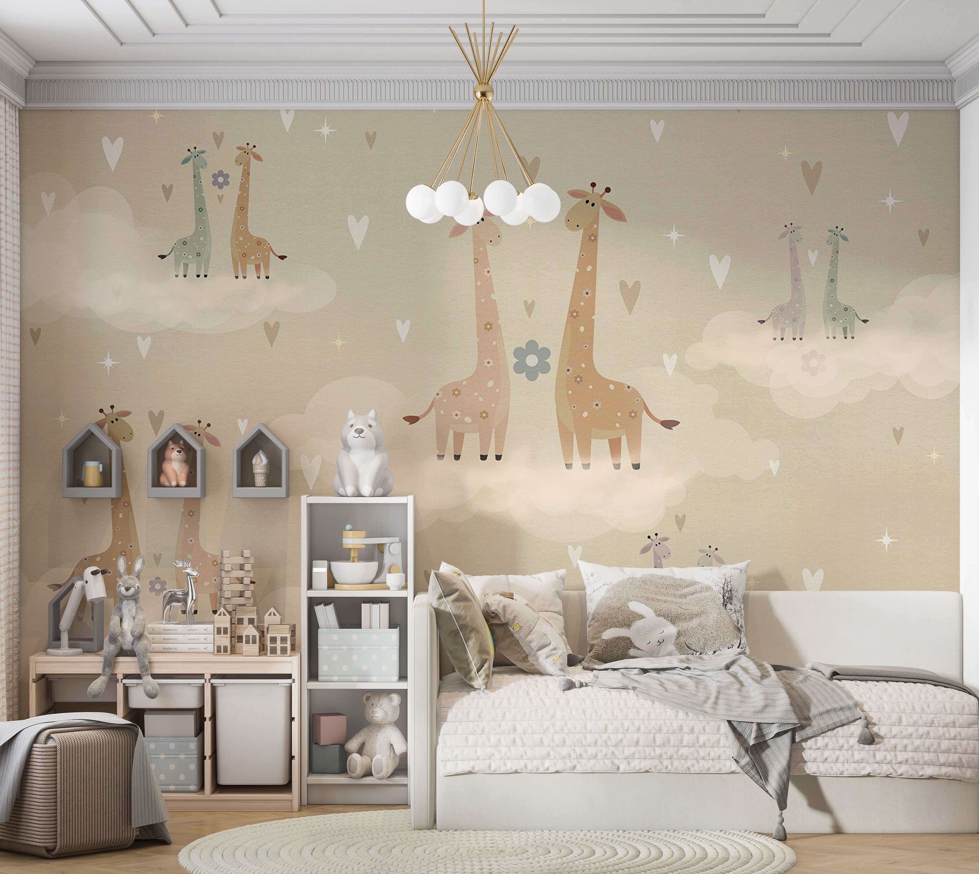 Kids Wallpaper Wall Mural - Giraffes in Love 39"Wx27"H / Standard