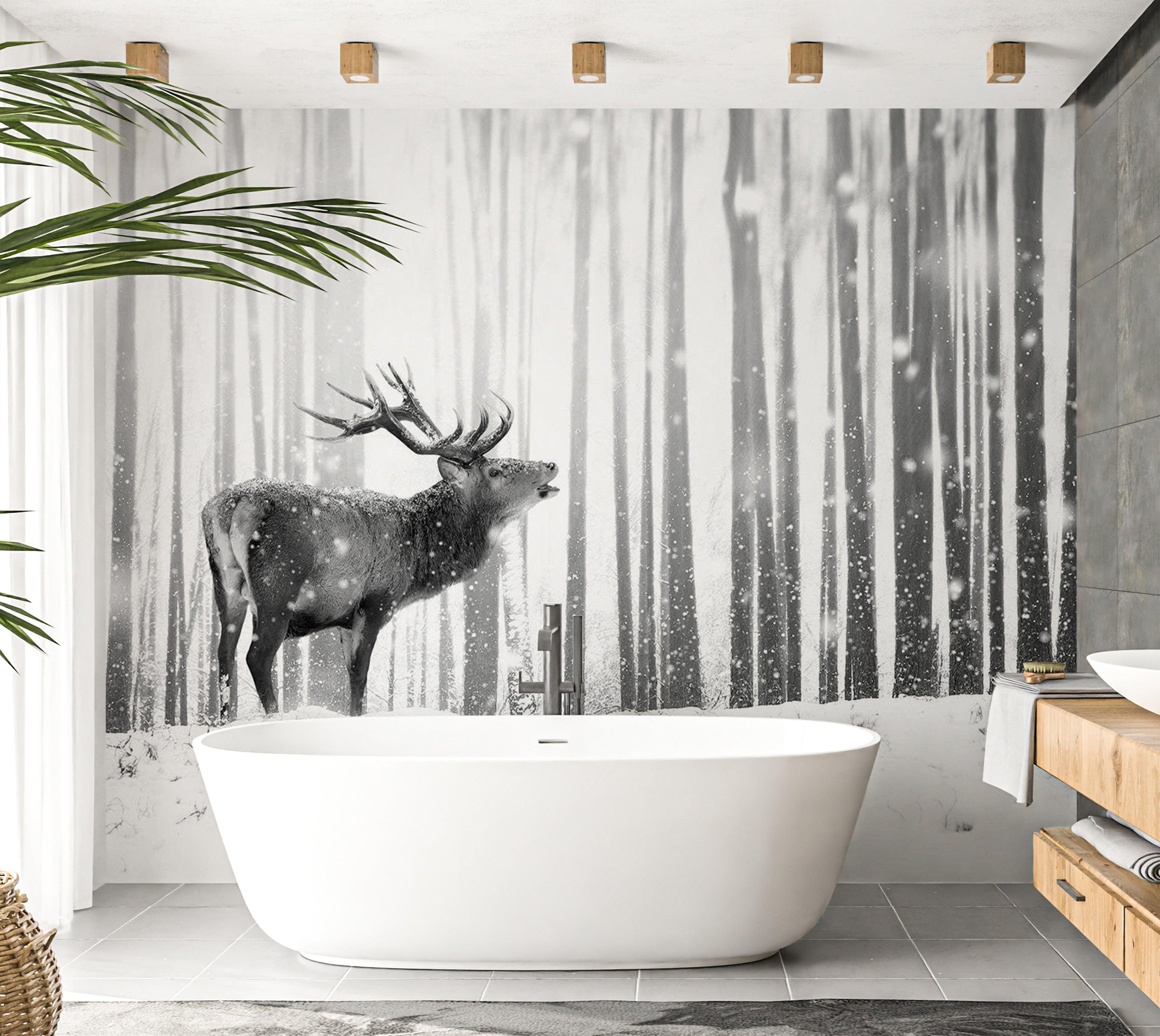 Animal Wallpaper Wall Mural - Deer In The Snow Black And White