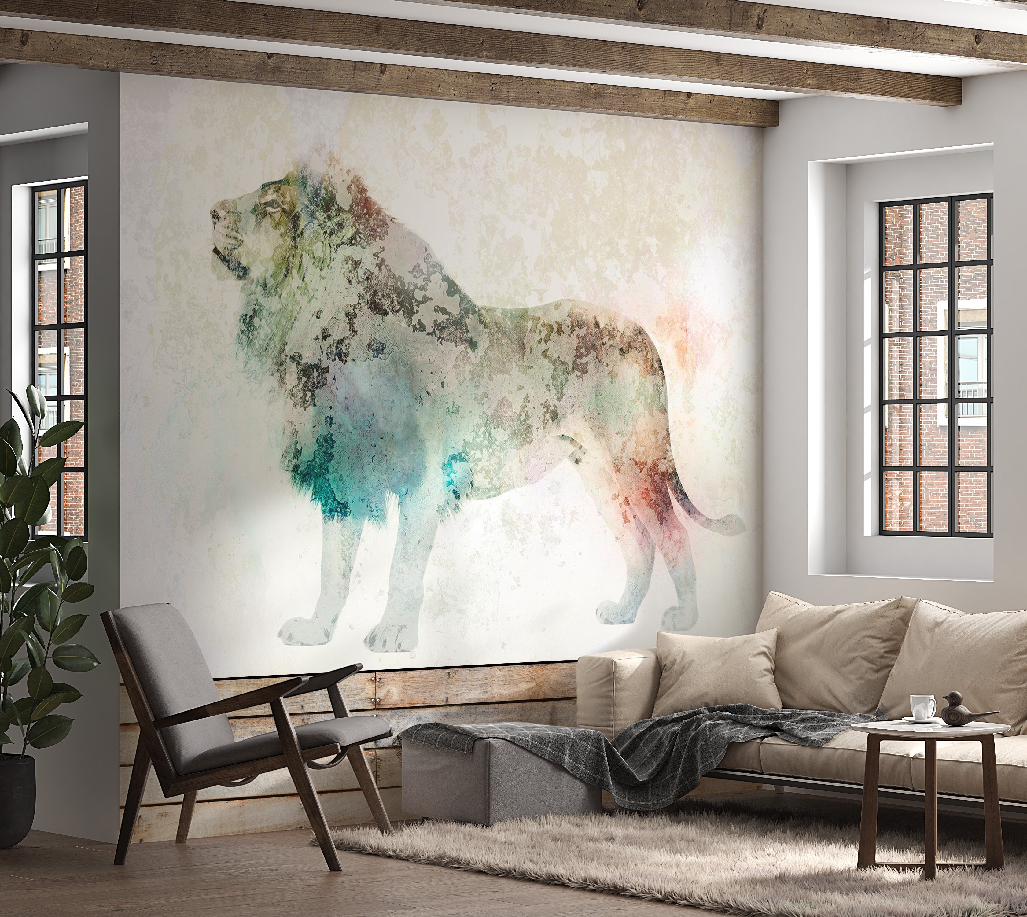 Animal Wallpaper Wall Mural - Colourful King 39"Wx27"H