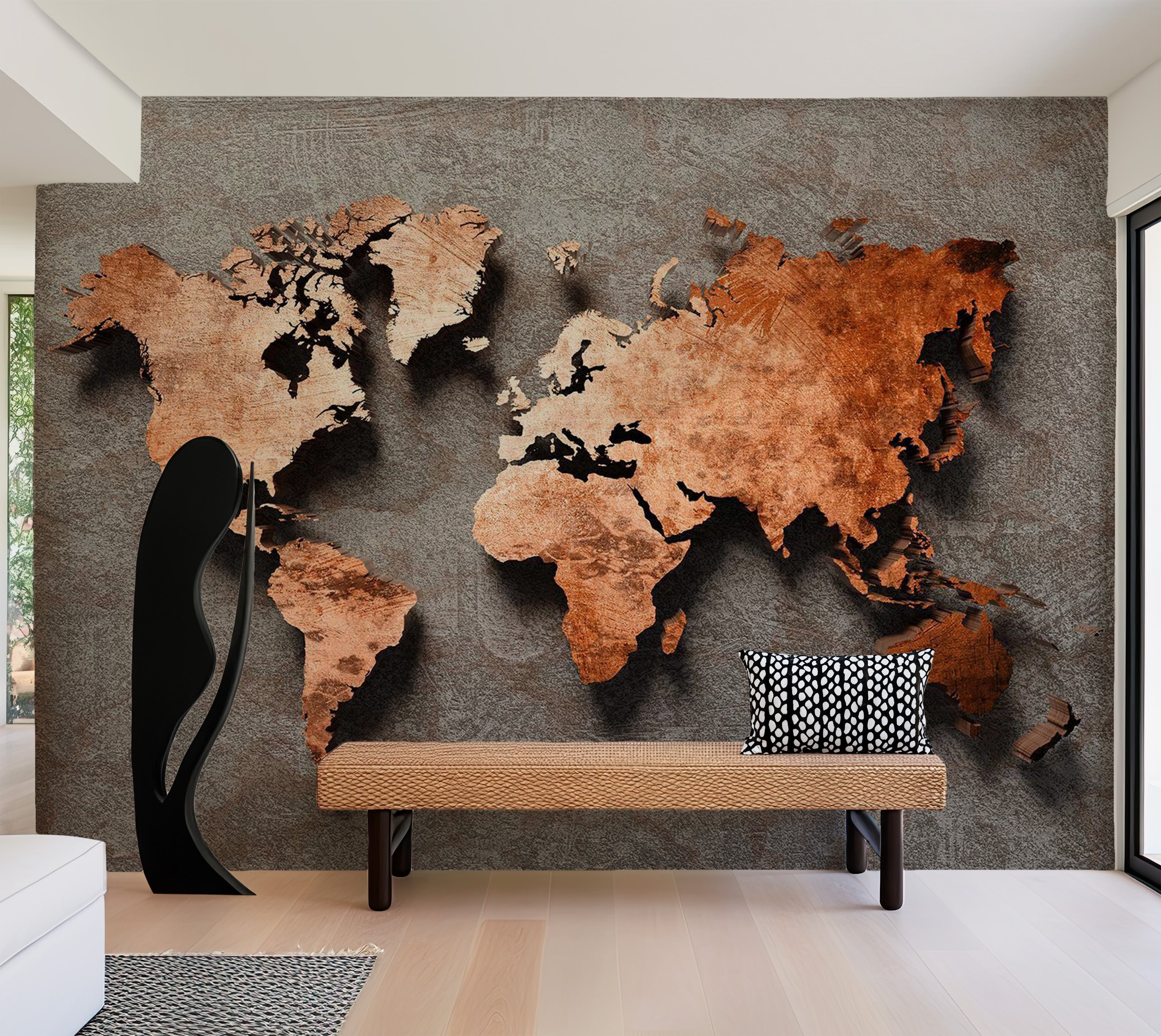 World Map Wallpaper Wall Mural - Copper Map 39"Wx27"H