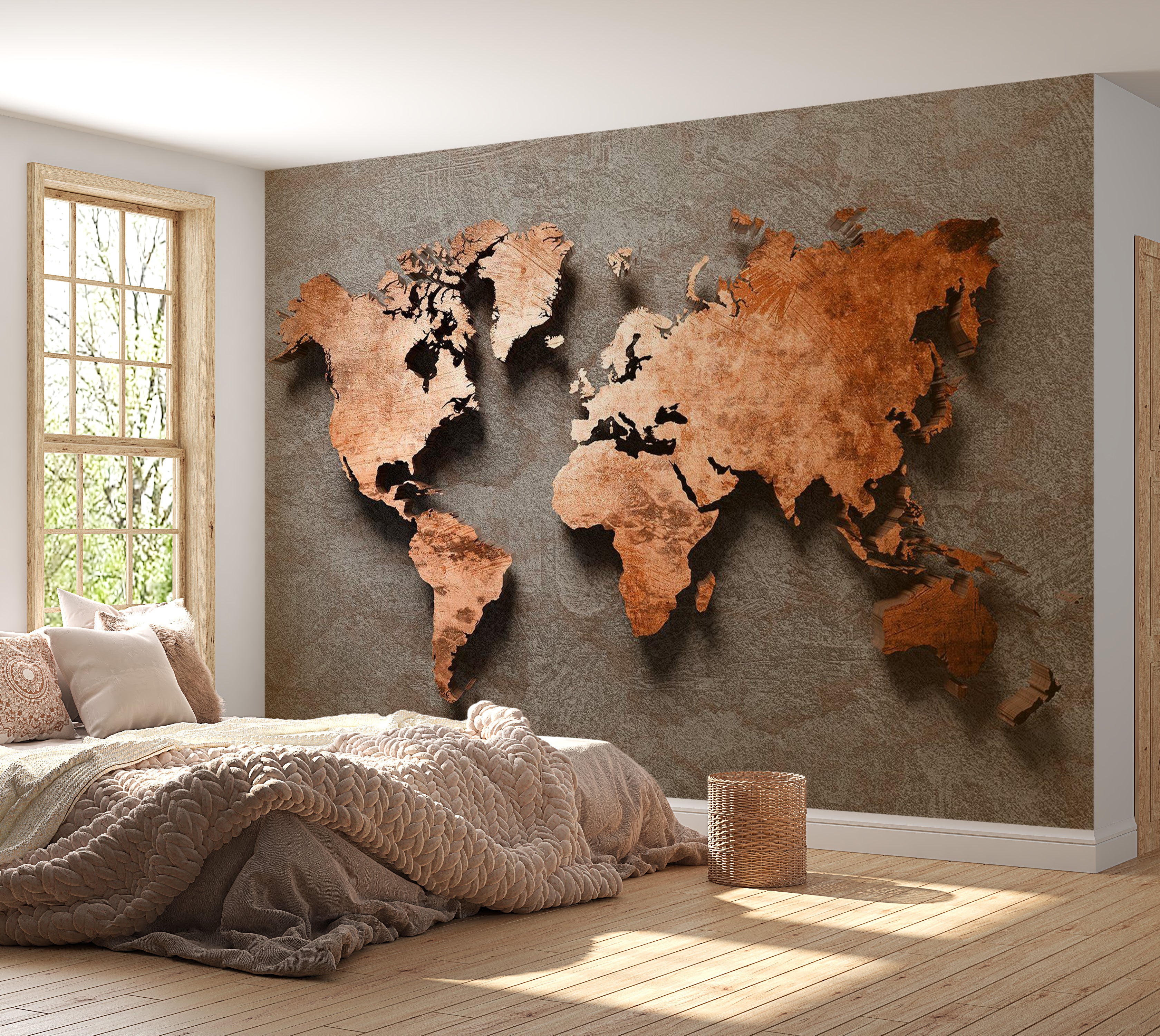 World Map Wallpaper Wall Mural - Copper Map 39"Wx27"H