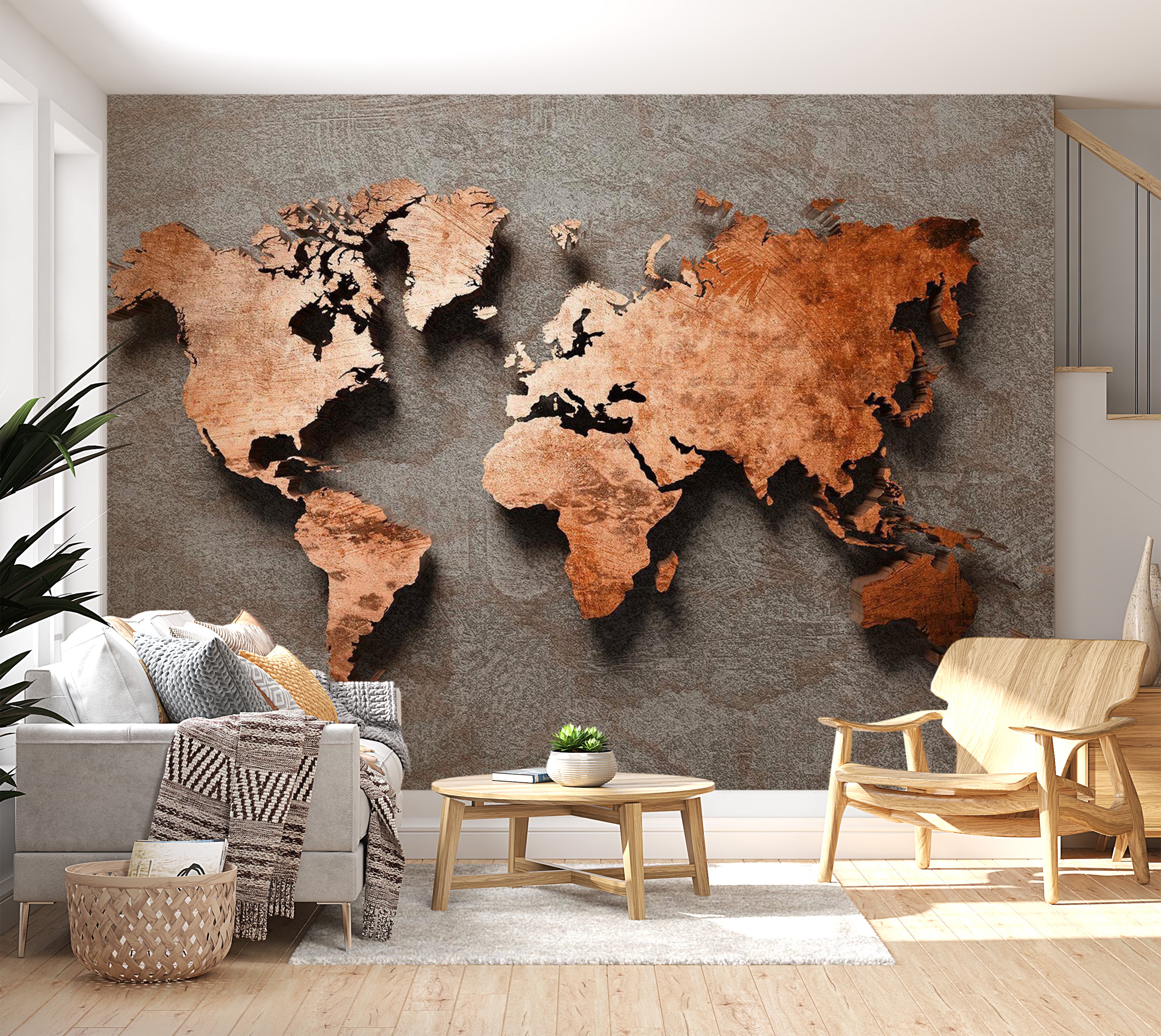 World Map Wallpaper Wall Mural - Copper Map 39"Wx27"H