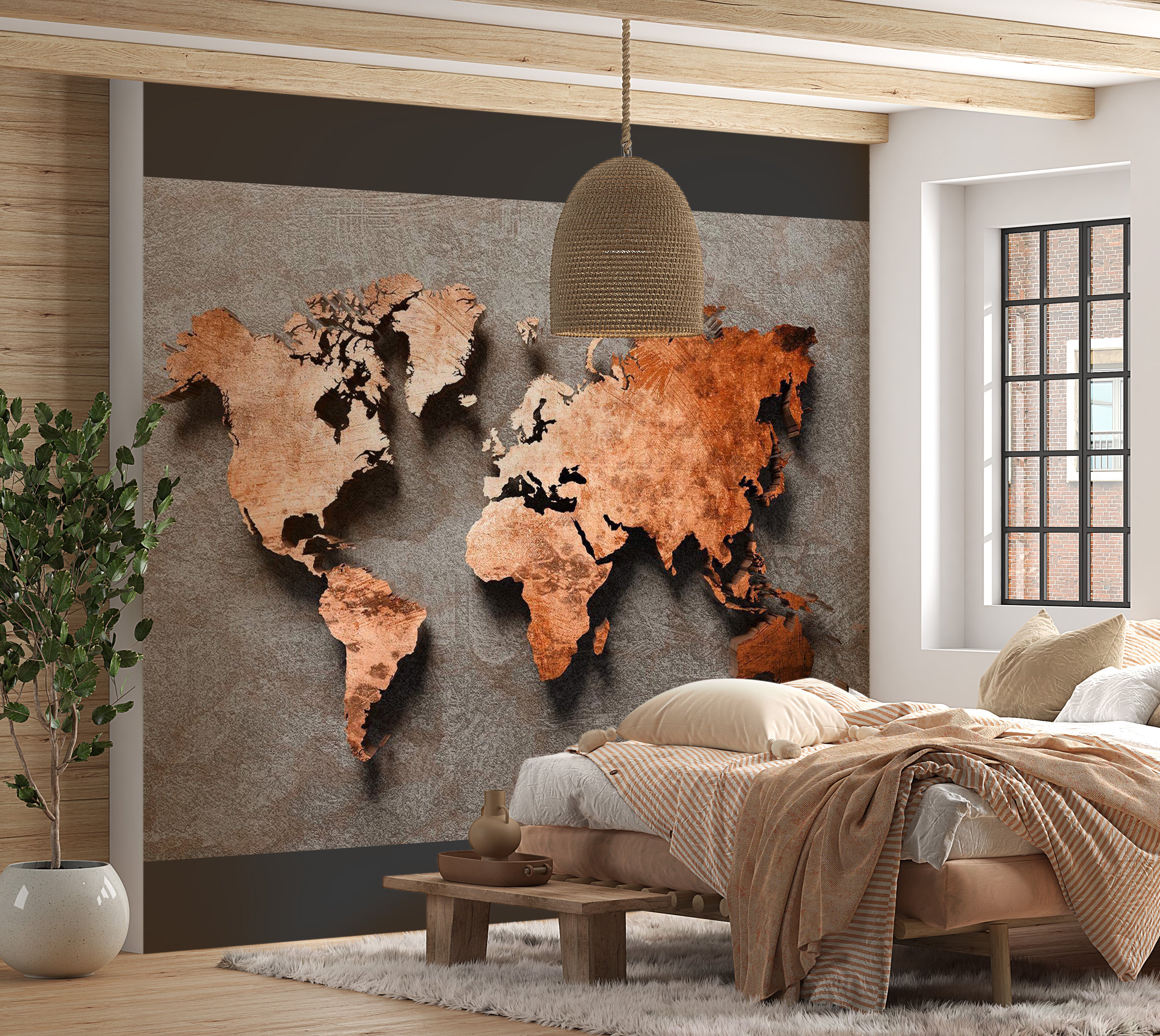 World Map Wallpaper Wall Mural - Copper Map 39"Wx27"H