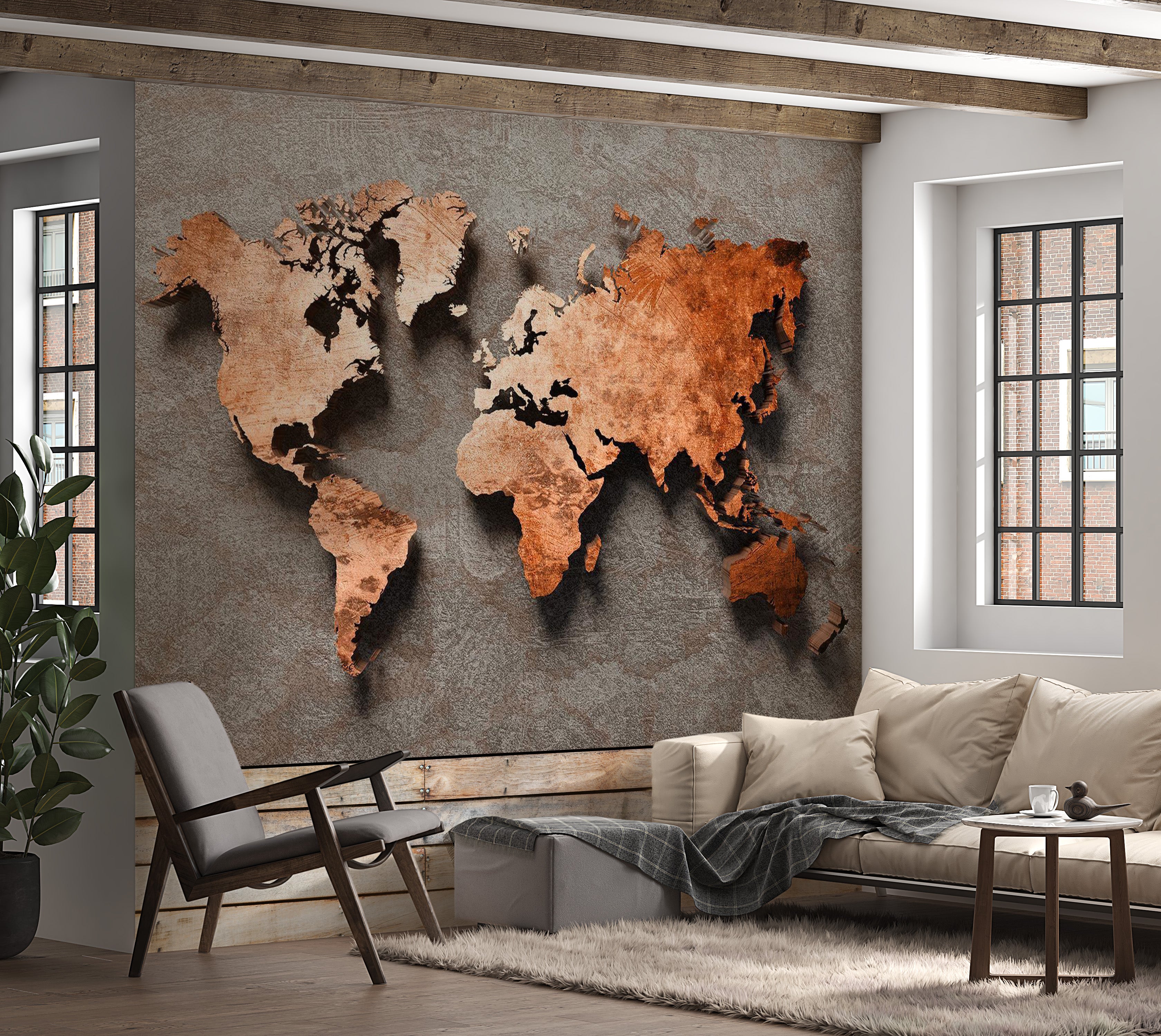 World Map Wallpaper Wall Mural - Copper Map 39"Wx27"H