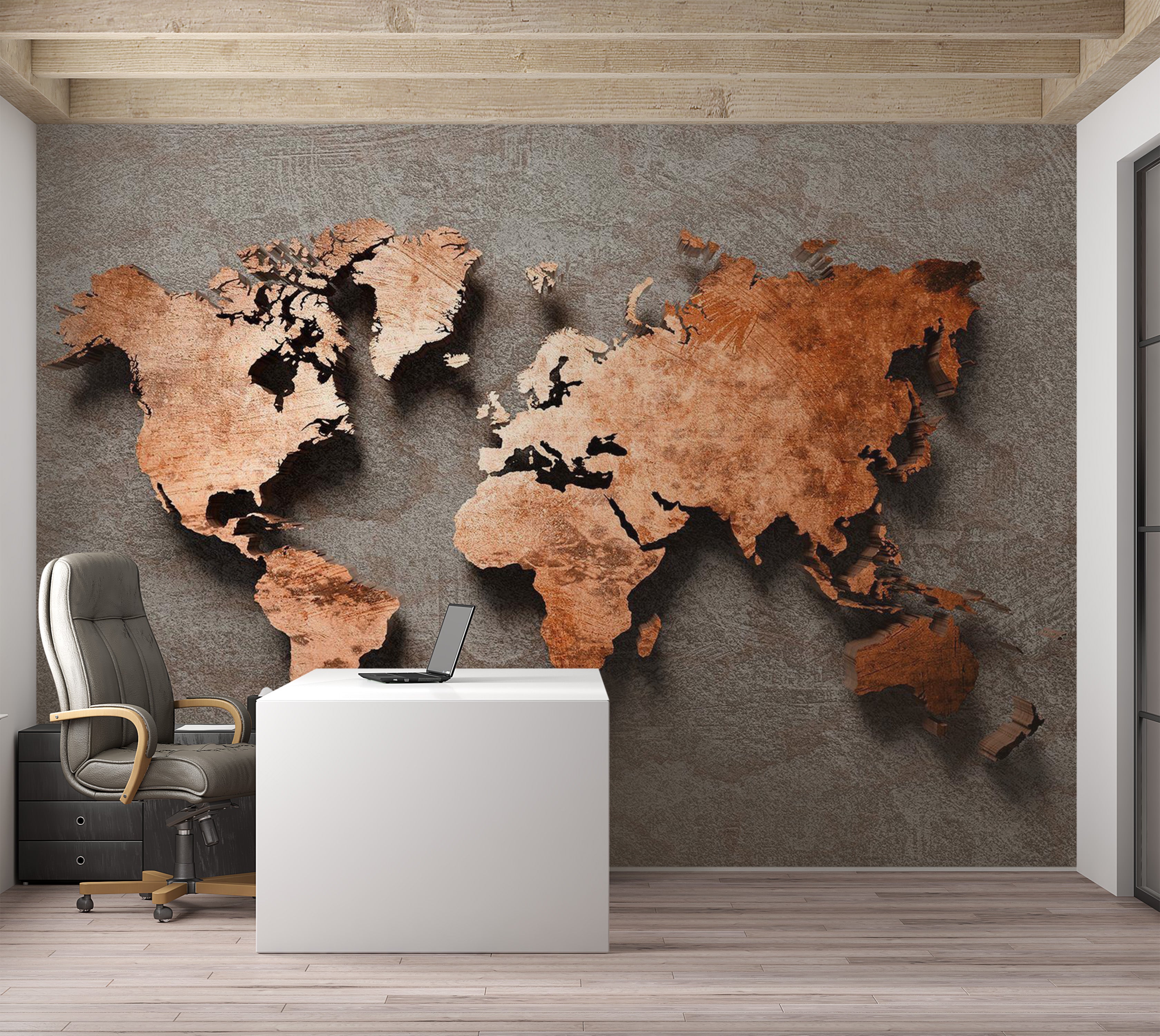 World Map Wallpaper Wall Mural - Copper Map 39"Wx27"H