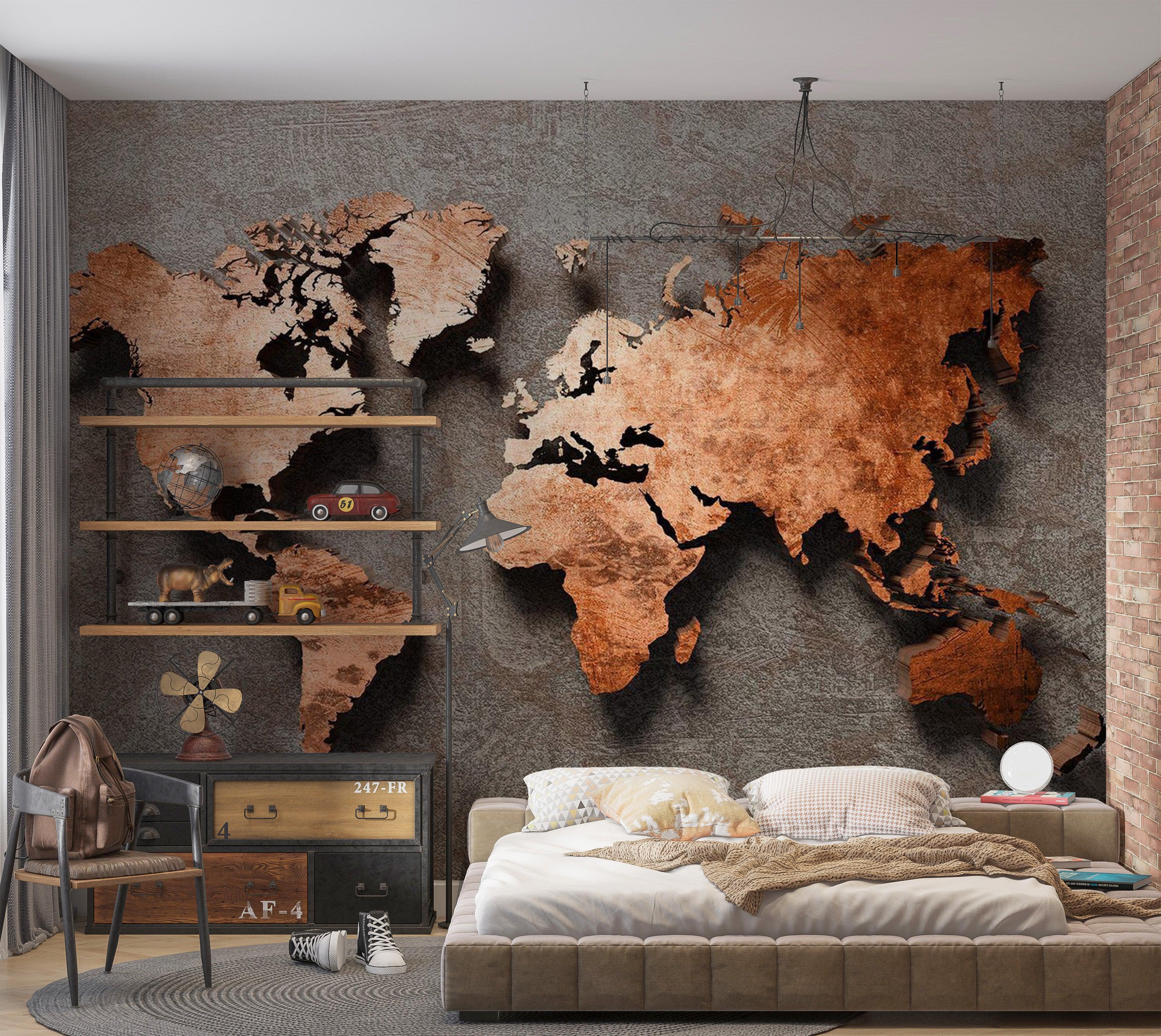 World Map Wallpaper Wall Mural - Copper Map