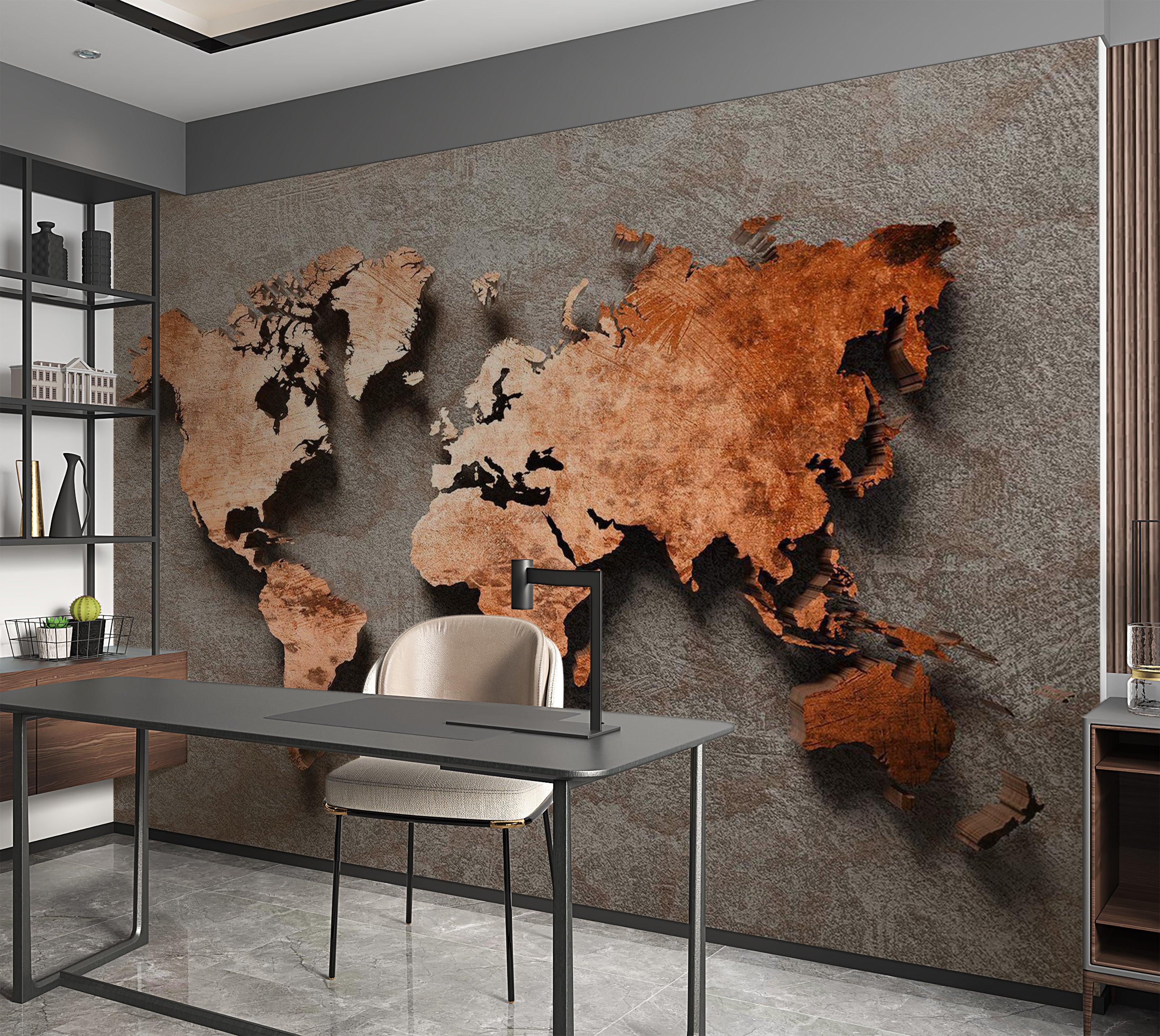 World Map Wallpaper Wall Mural - Copper Map