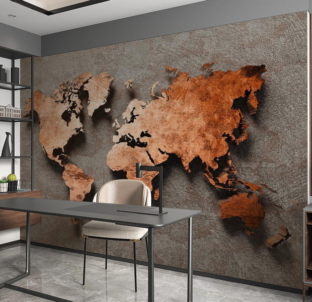 World Map Wallpaper Wall Mural - Copper Map