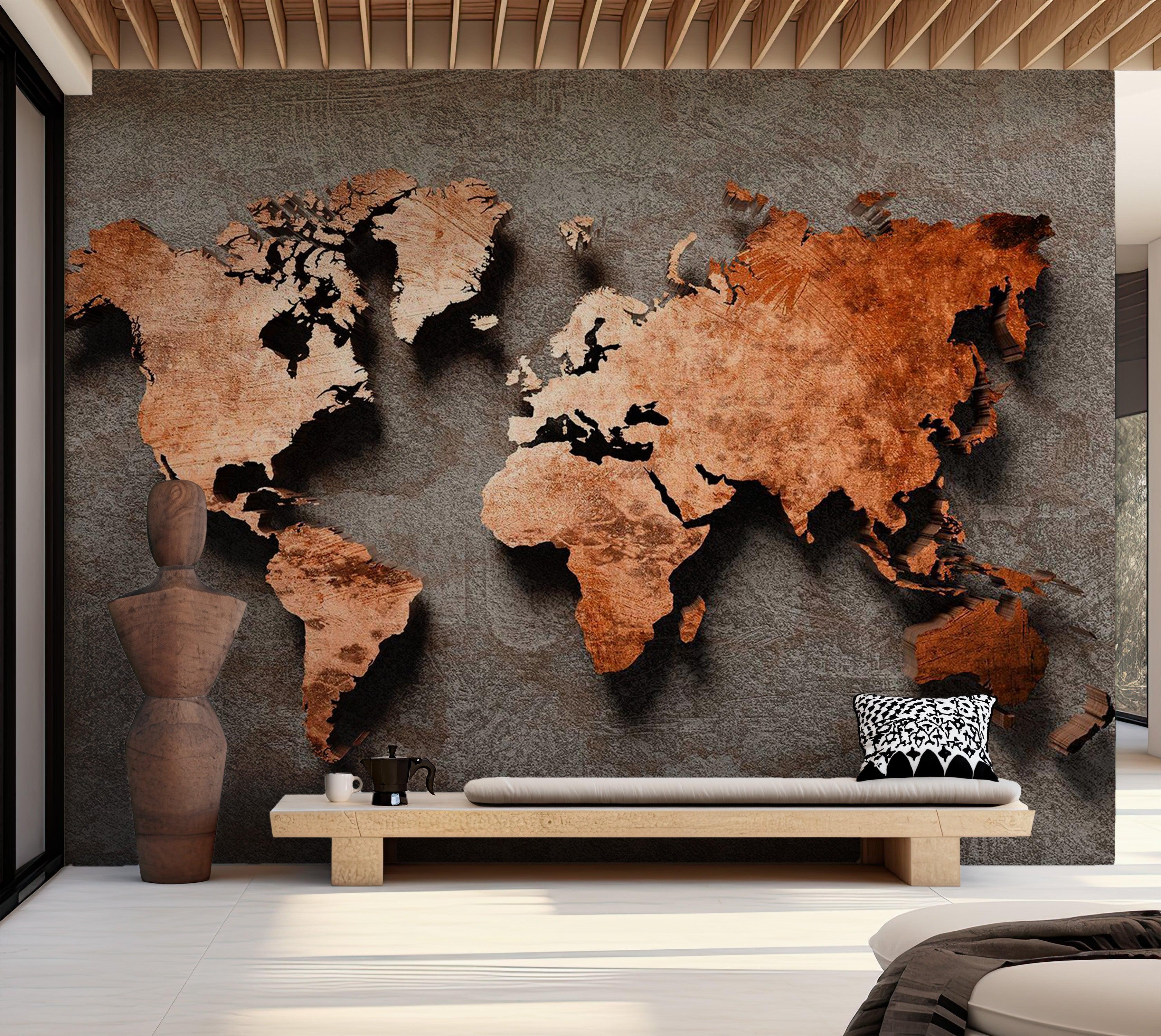 World Map Wallpaper Wall Mural - Copper Map