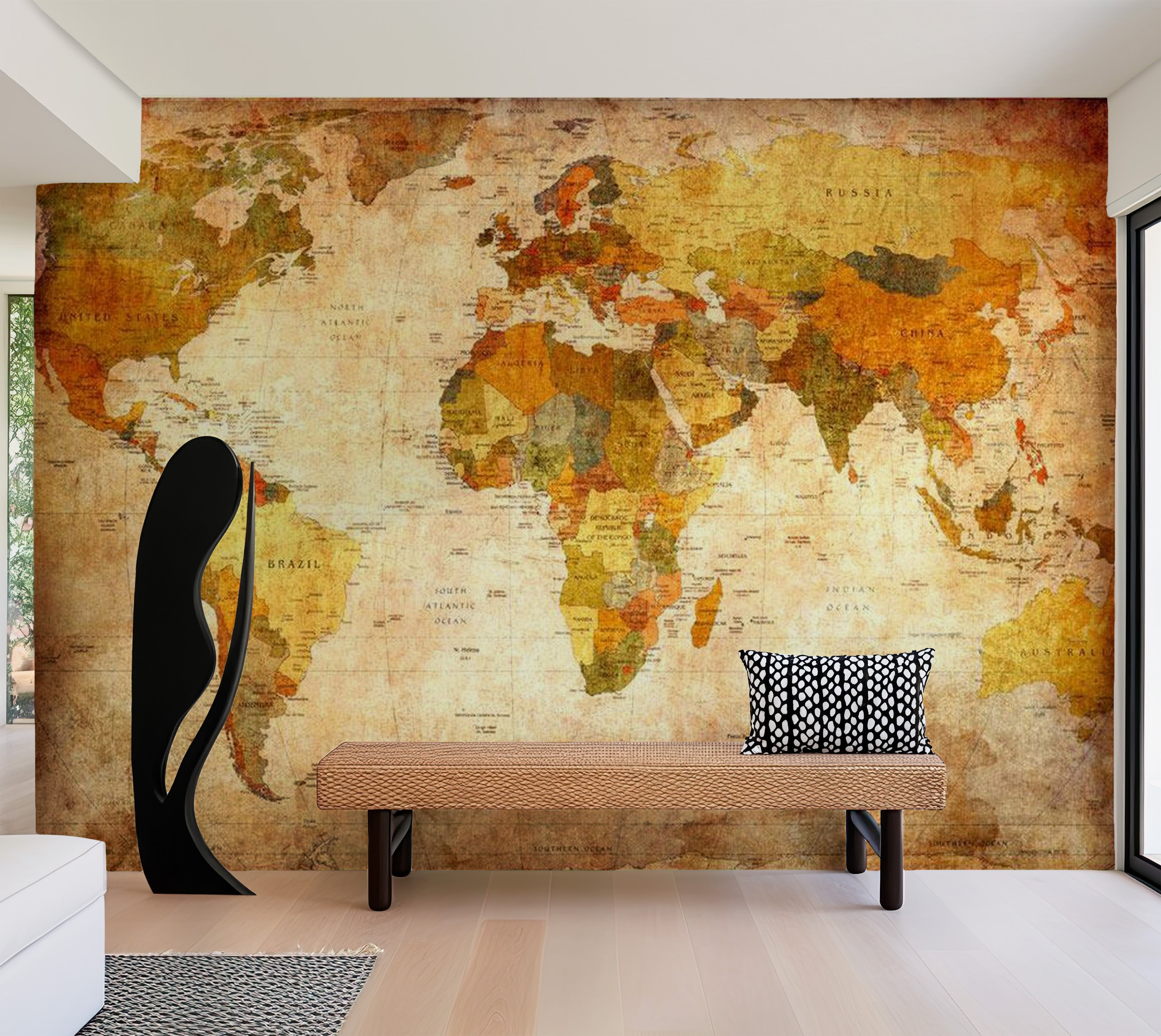 World Map Wallpaper Wall Mural - Old World Map 02 39"Wx27"H
