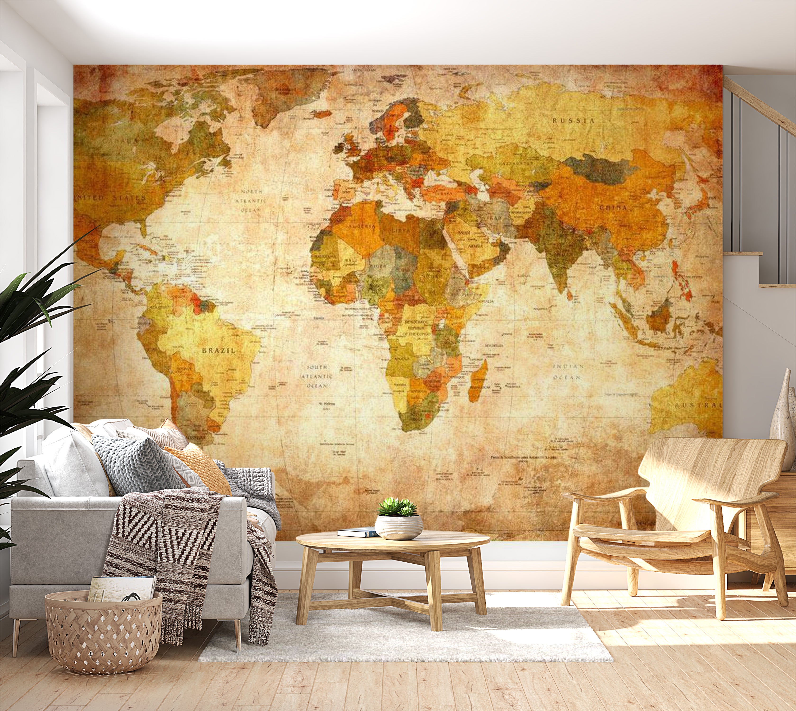 World Map Wallpaper Wall Mural - Old World Map 02 39"Wx27"H