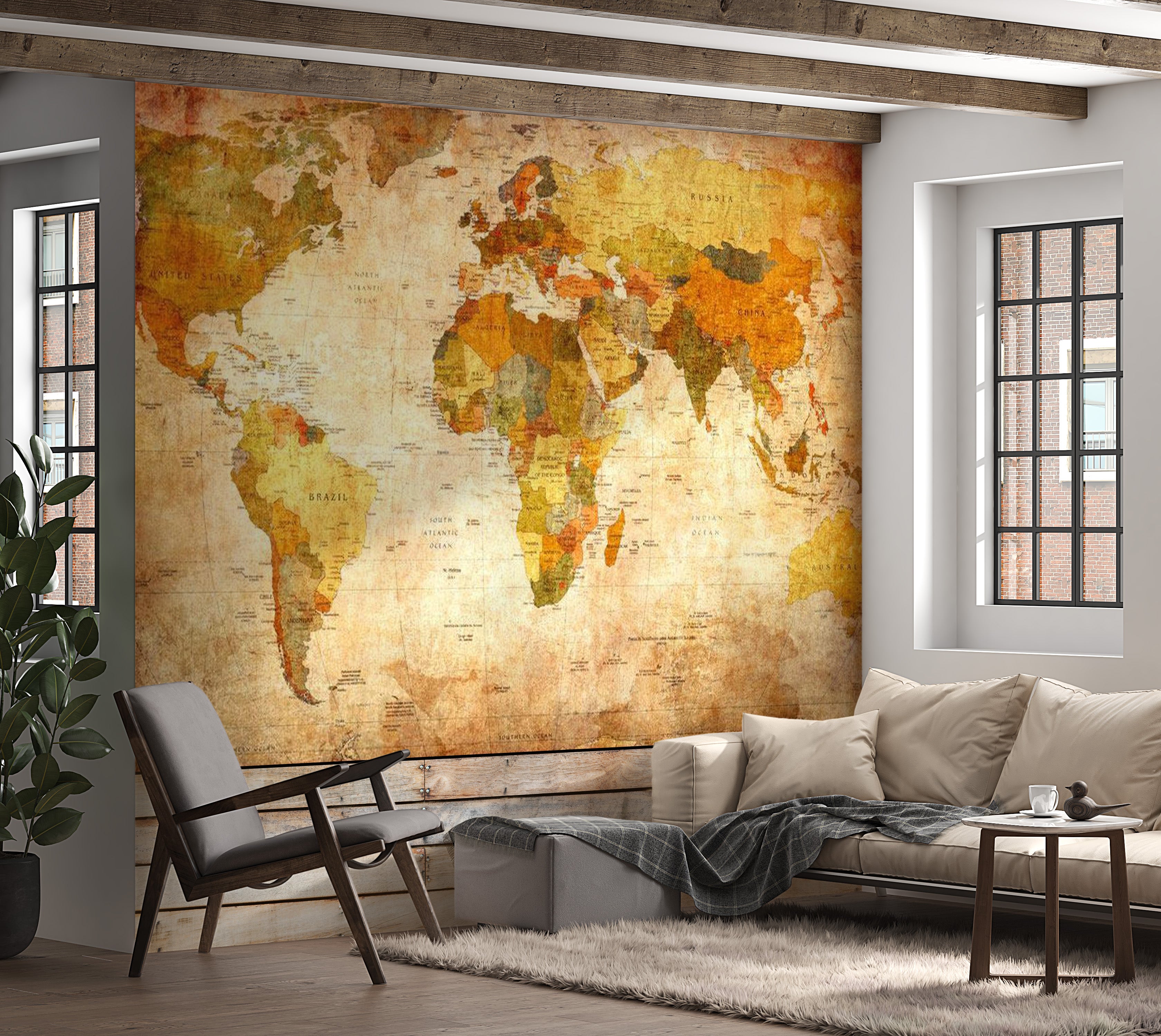 World Map Wallpaper Wall Mural - Old World Map 02 39"Wx27"H