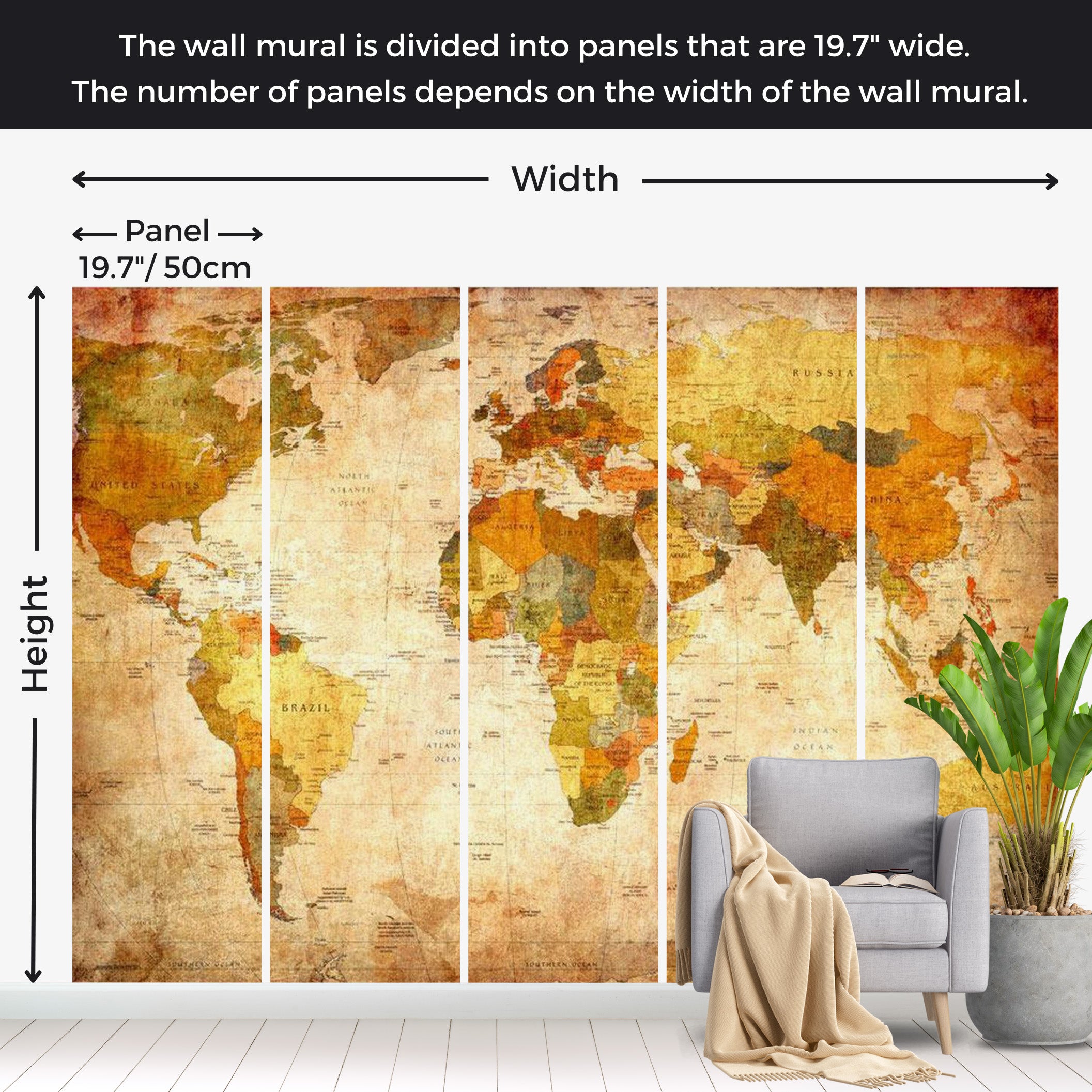 World Map Wallpaper Wall Mural - Old World Map 02 39"Wx27"H