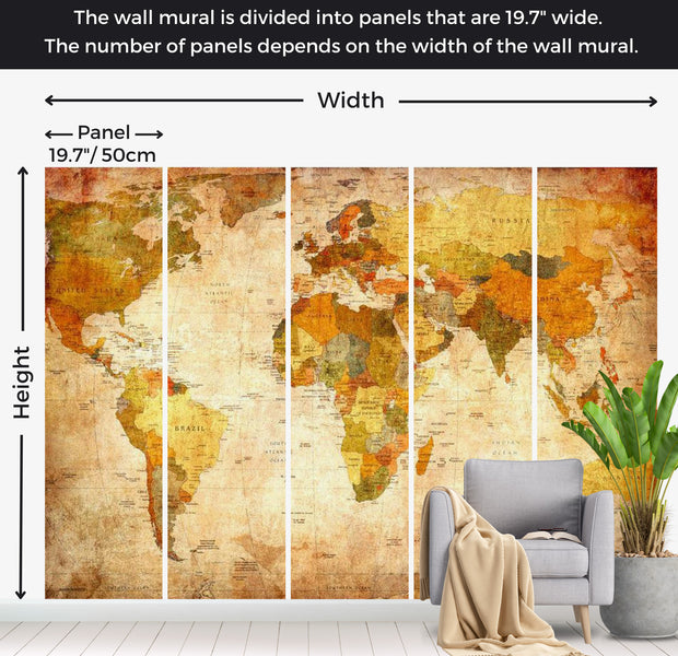 World Map Wallpaper Wall Mural - Old World Map 02 39"Wx27"H